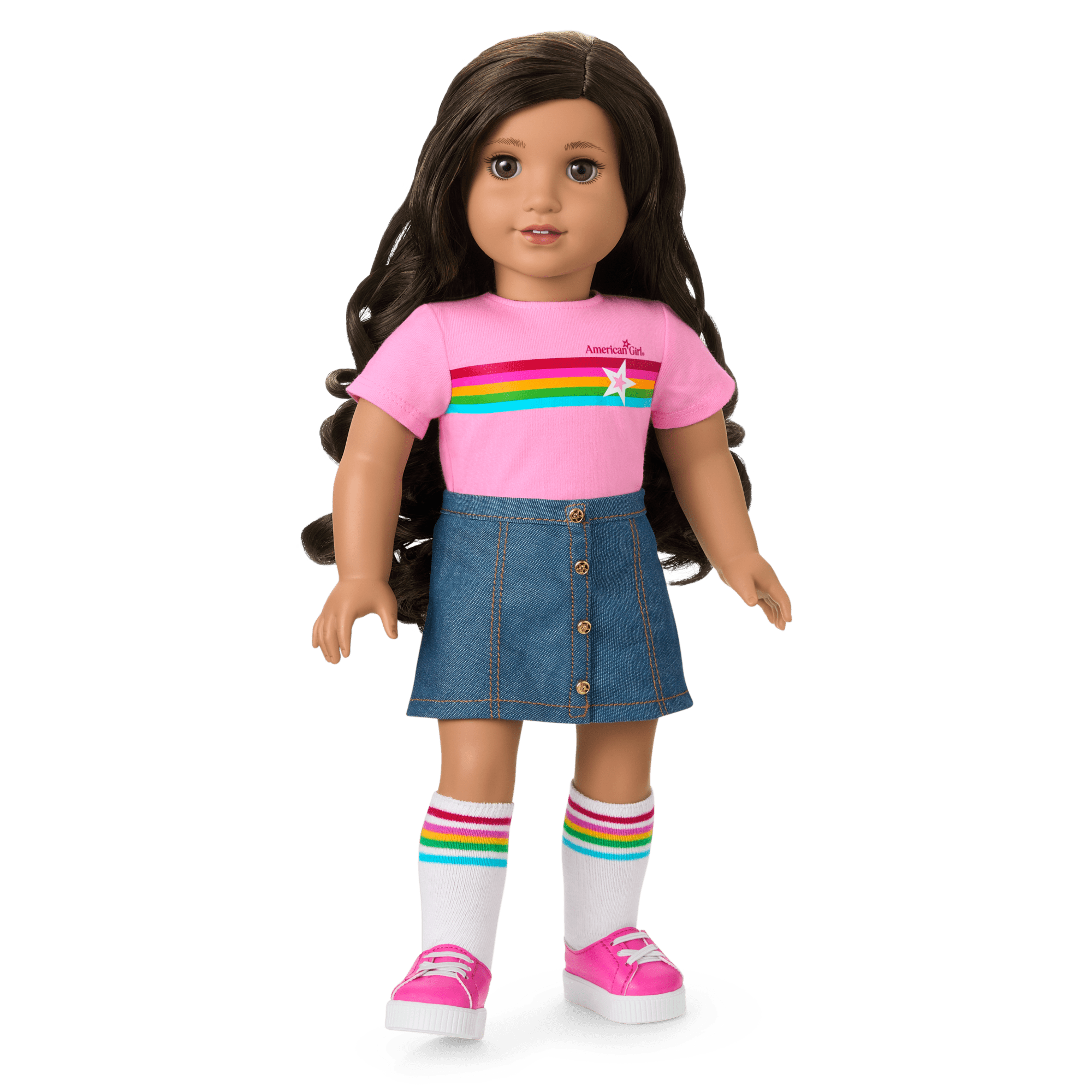 Truly Me™ 18-inch Doll #108 with curly black-brown hair