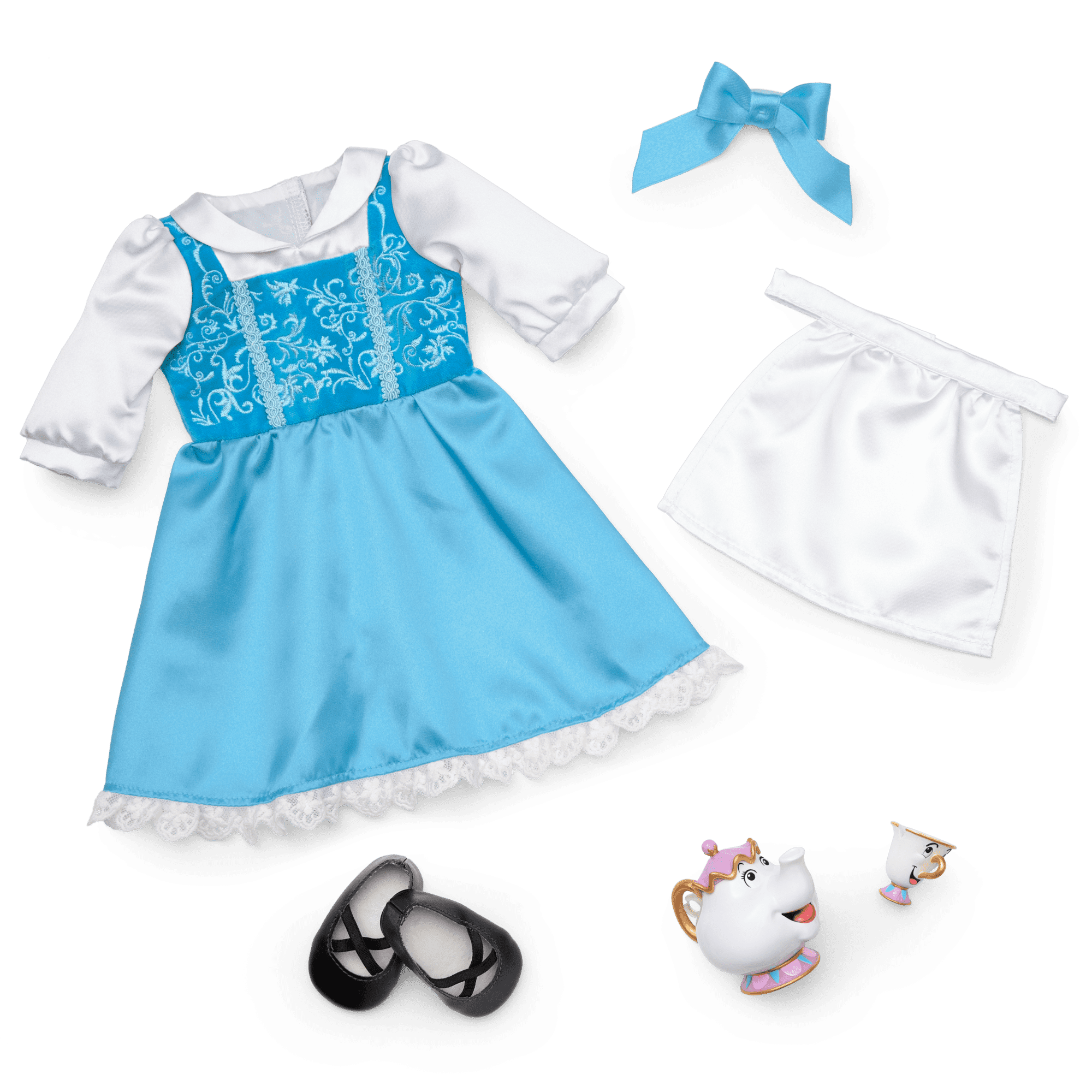 Disney Princess Belle Enchanted Castle Dining Set, Blue Dress & Friends Bundle for 18-inch Dolls