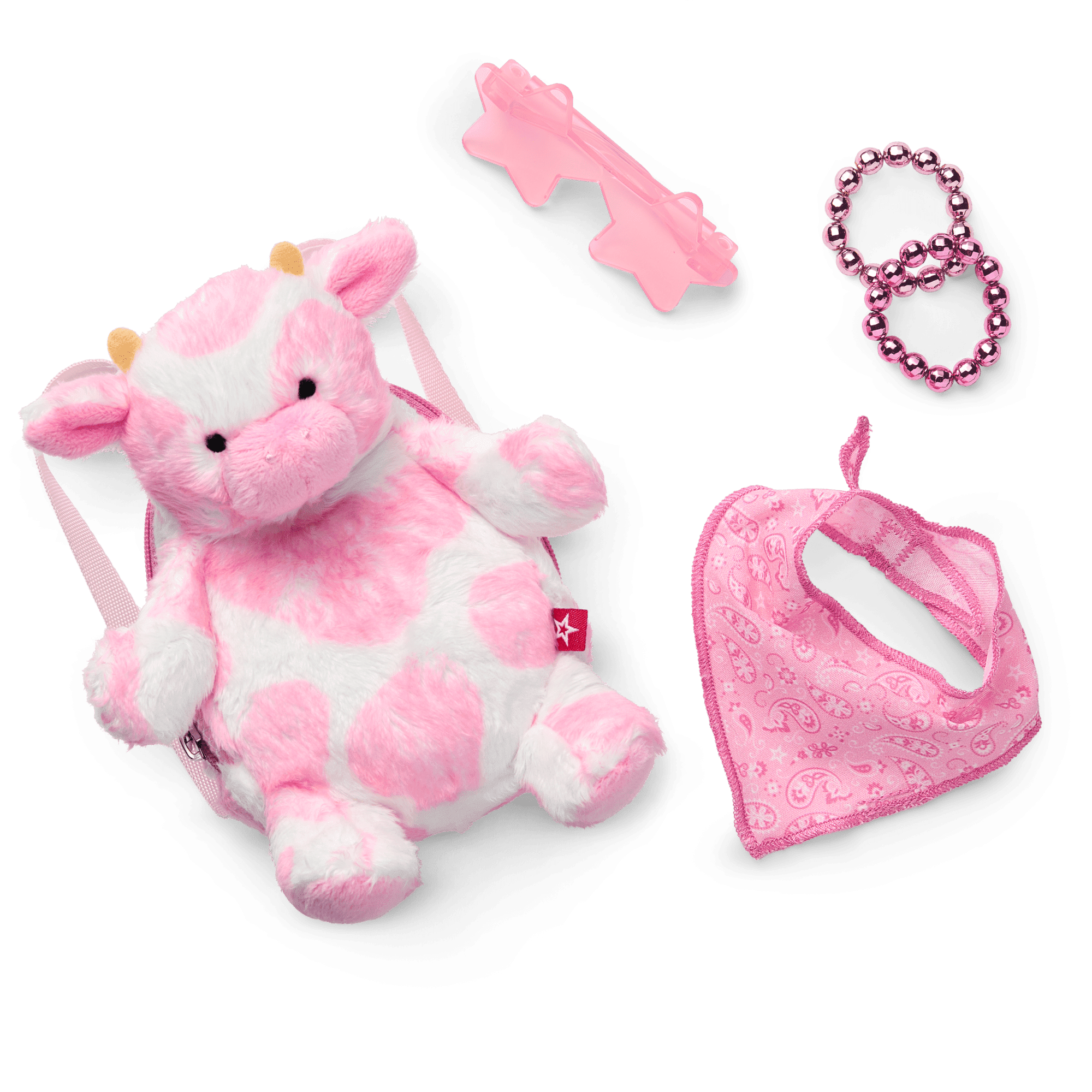 Pink Spotted Cow Backpack & Accessory Set for 18-inch Dolls