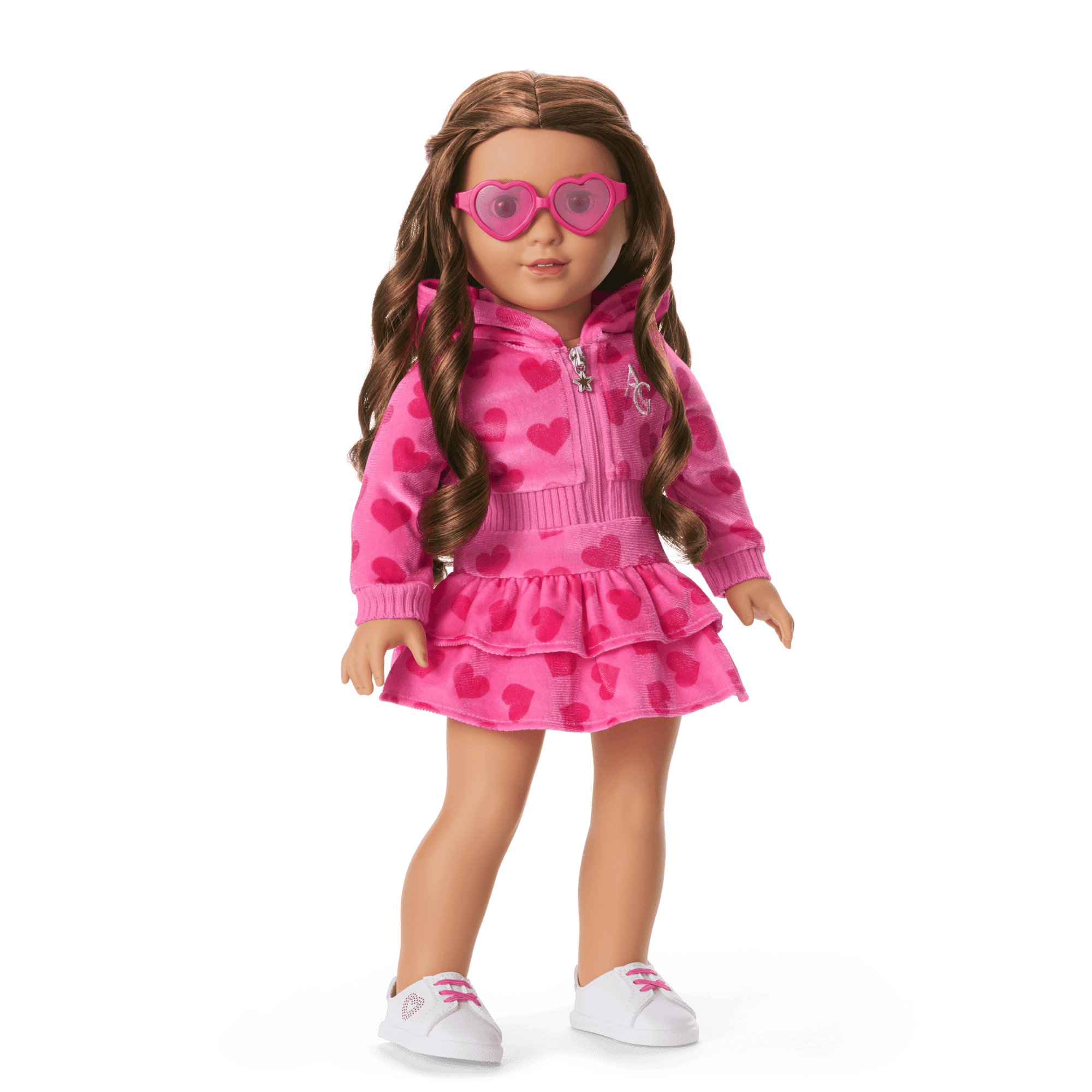 Pink Hearts Hoodie Dress for Girls & 18-inch Dolls