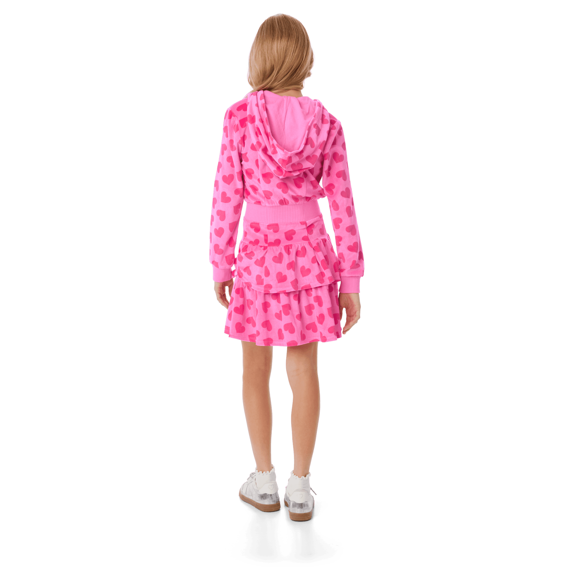 Pink Hearts Hoodie Dress for Girls & 18-inch Dolls