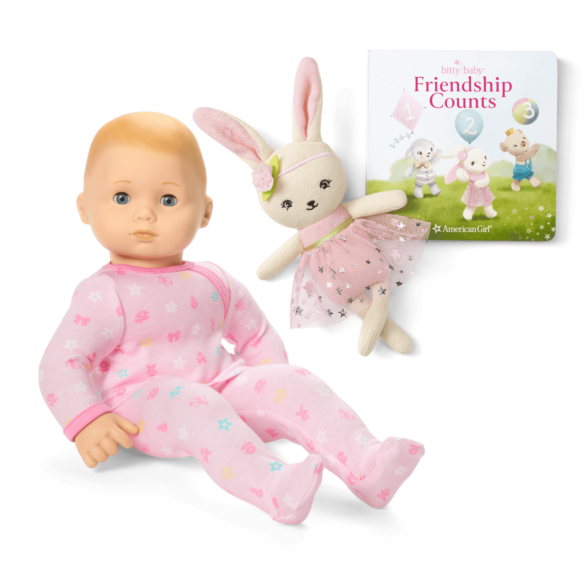 Bitty Baby® Doll #3 in Pastel Pink + Bunny Friend & Board Book