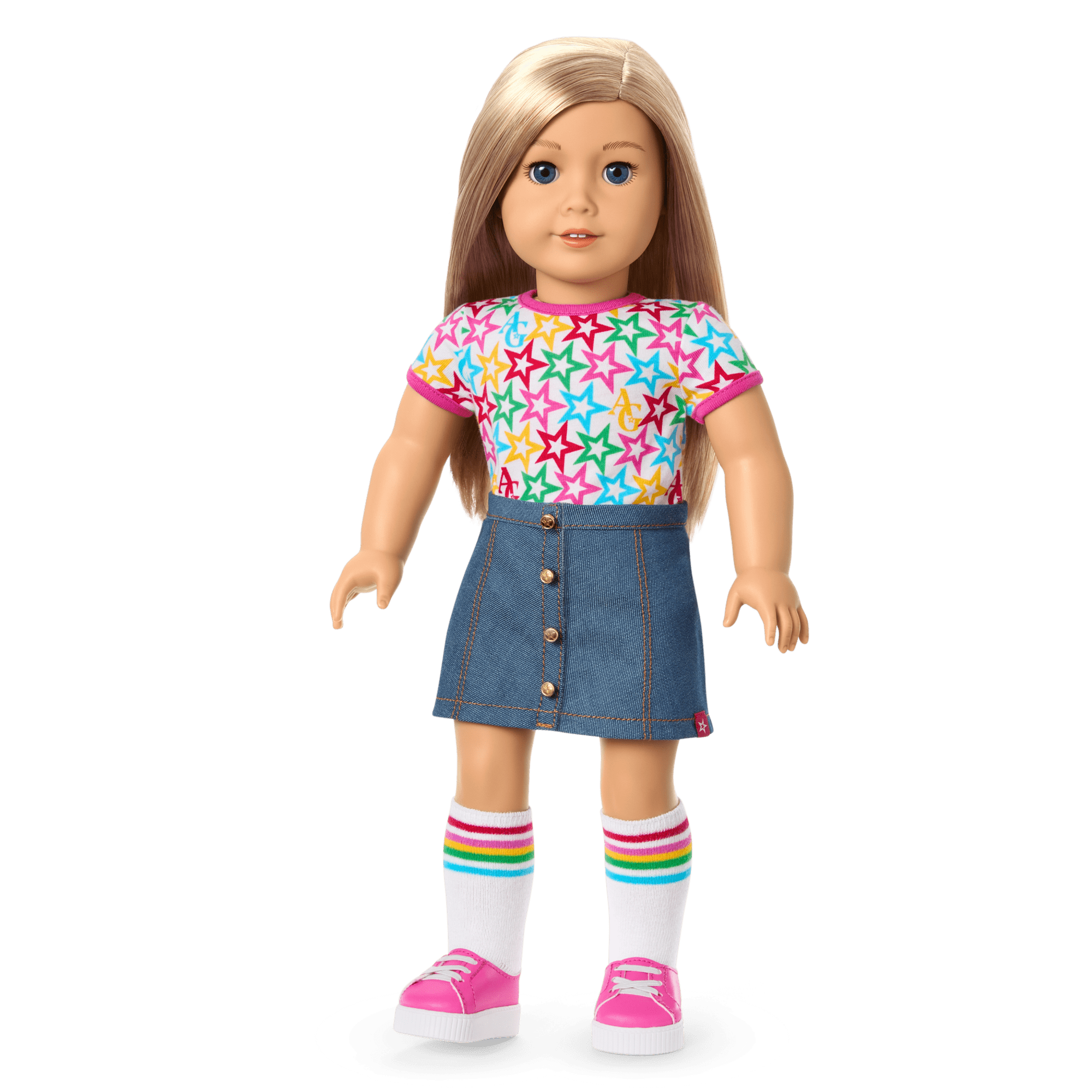 Truly Me™ 18-inch Doll #100 with straight layered blonde hair