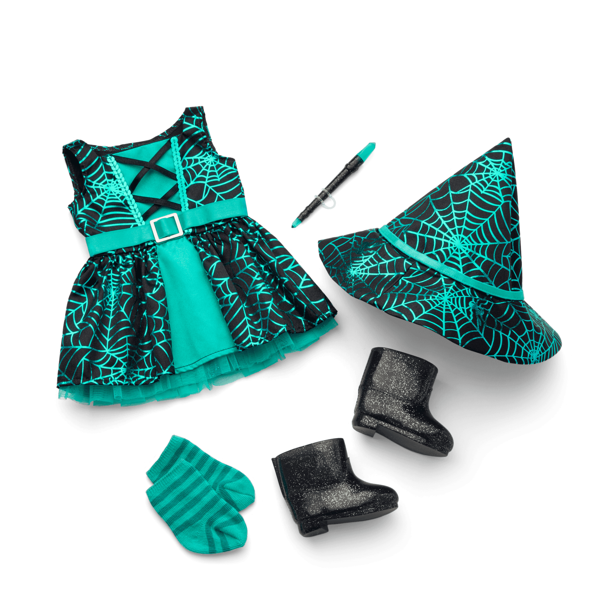 Witchy Webs Costume & Trick-or-Treat Set Bundle for 18-inch Dolls