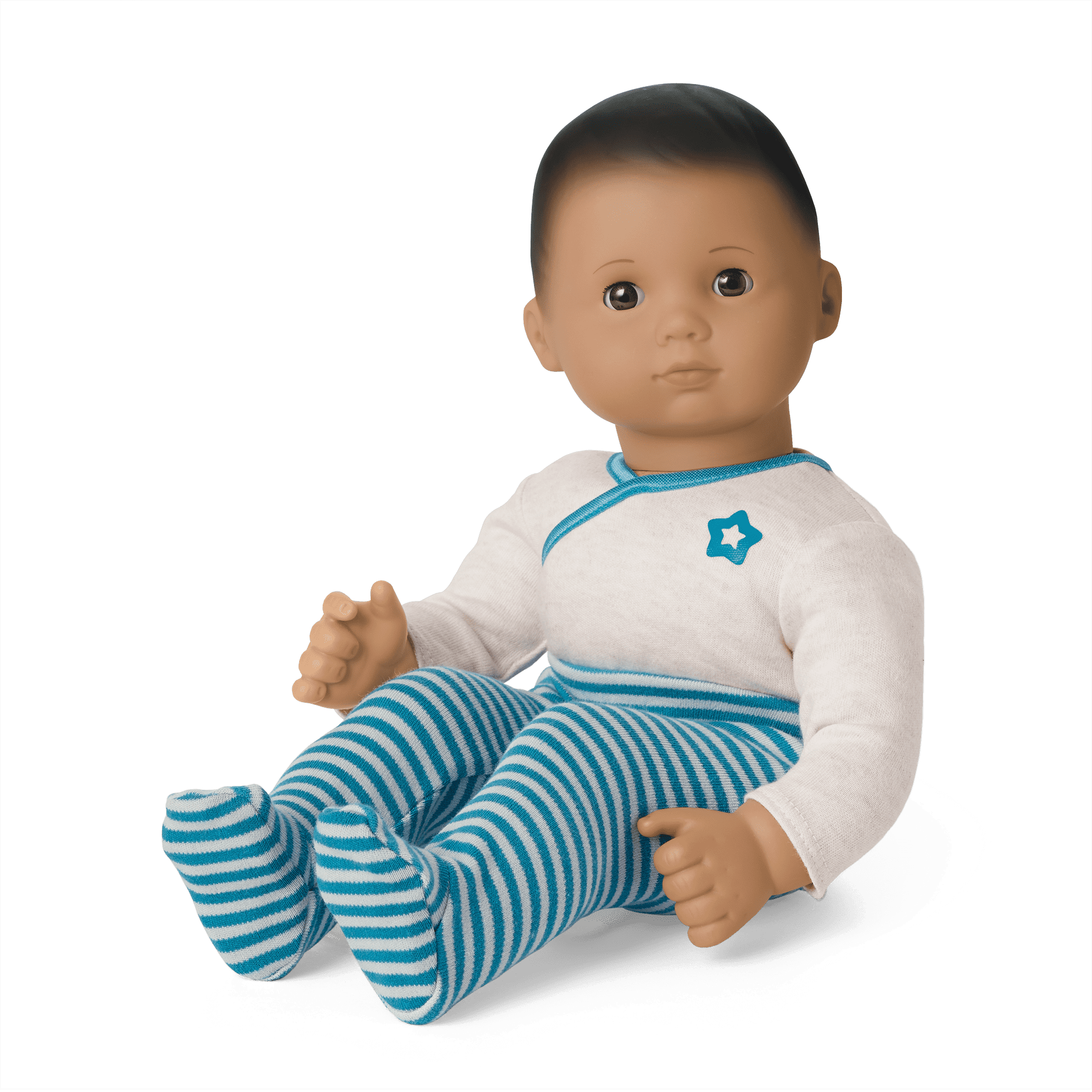 Bitty Baby® Doll #5 with dark brown hair in Soft Blue