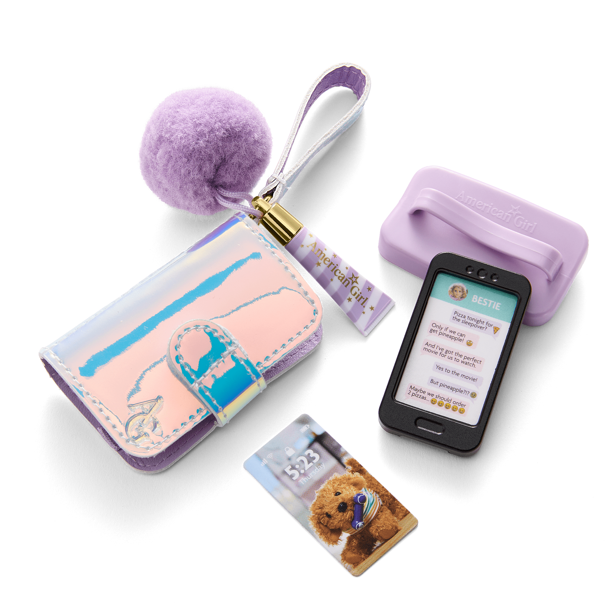 Purple Pom Phone Accessories for 18 inch Dolls