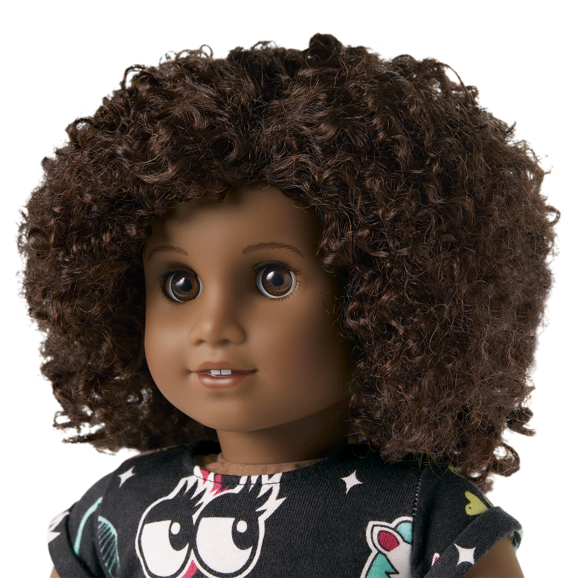 Truly Me™ 18-inch Doll #112 with short curly dark-brown hair