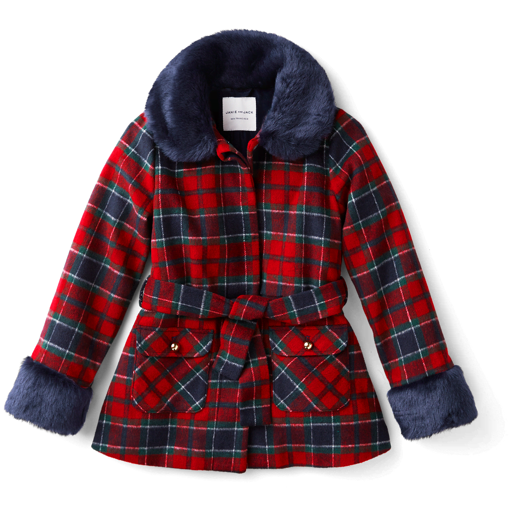 American Girl® x Janie and Jack Fur-Trim Plaid Coat for Girls