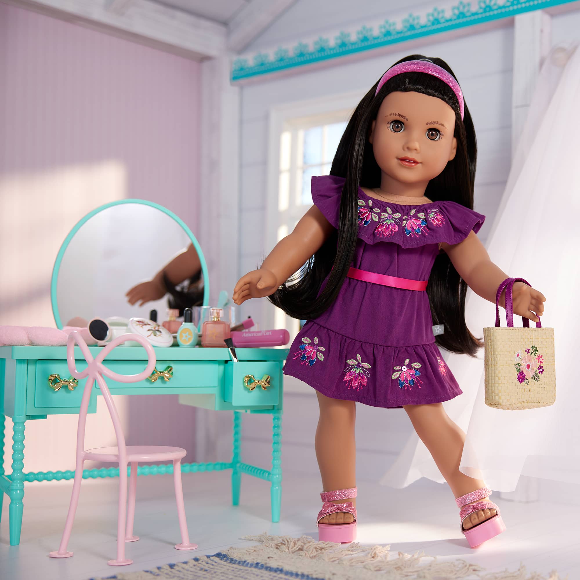 open lace back dress American Girl x Janie and Jack Holly-Red Party Dress for Girls