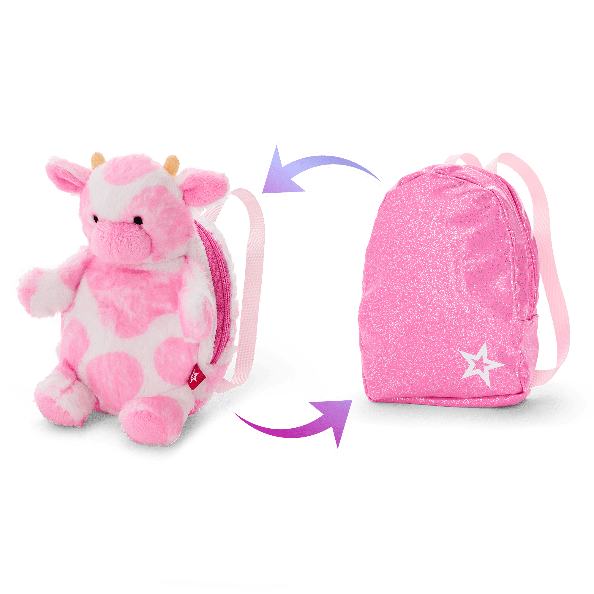 Pink Spotted Cow Backpack & Accessory Set for 18-inch Dolls