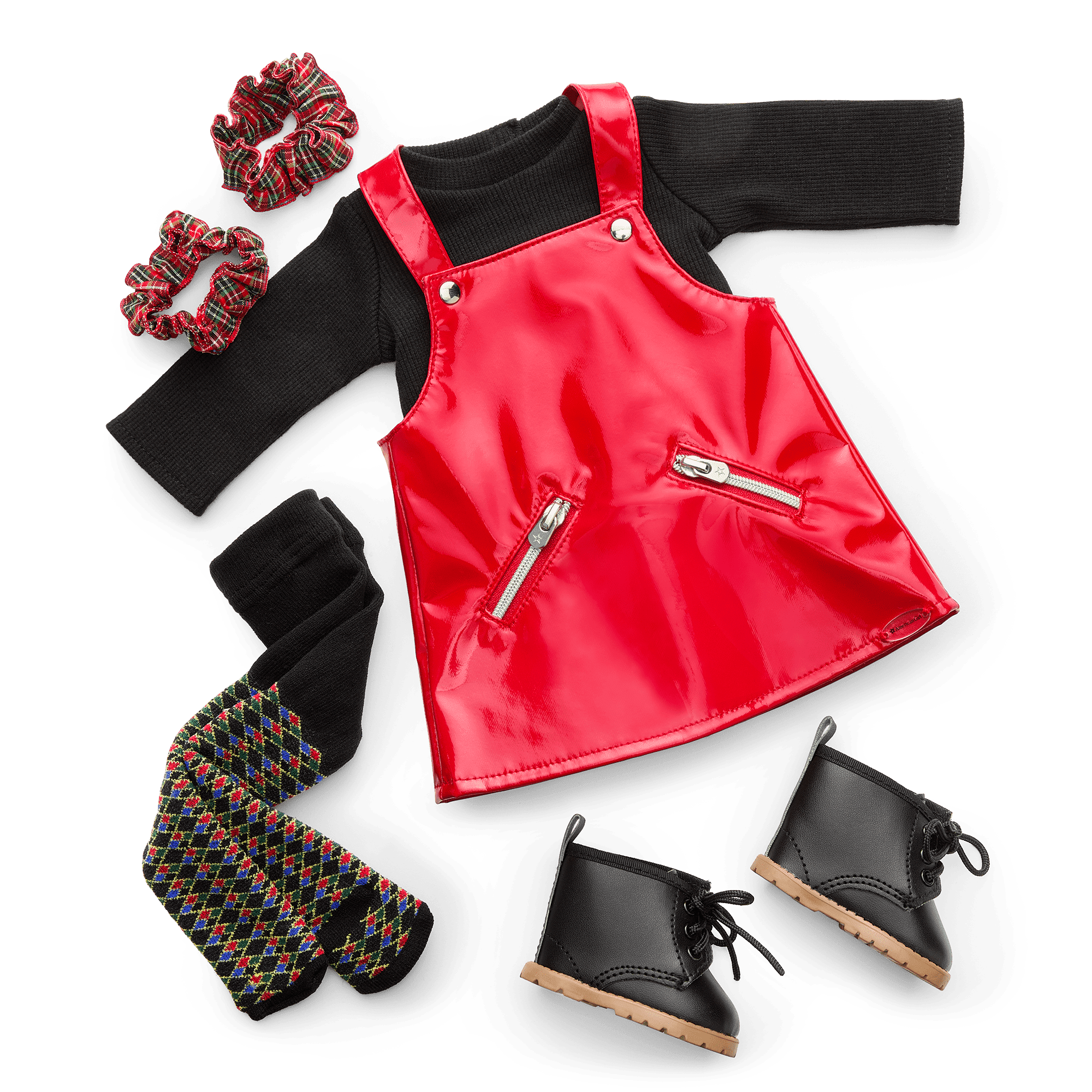 Nicki’s™ Red Vinyl Jumper Outfit for 18-inch Dolls (Historical Characters)