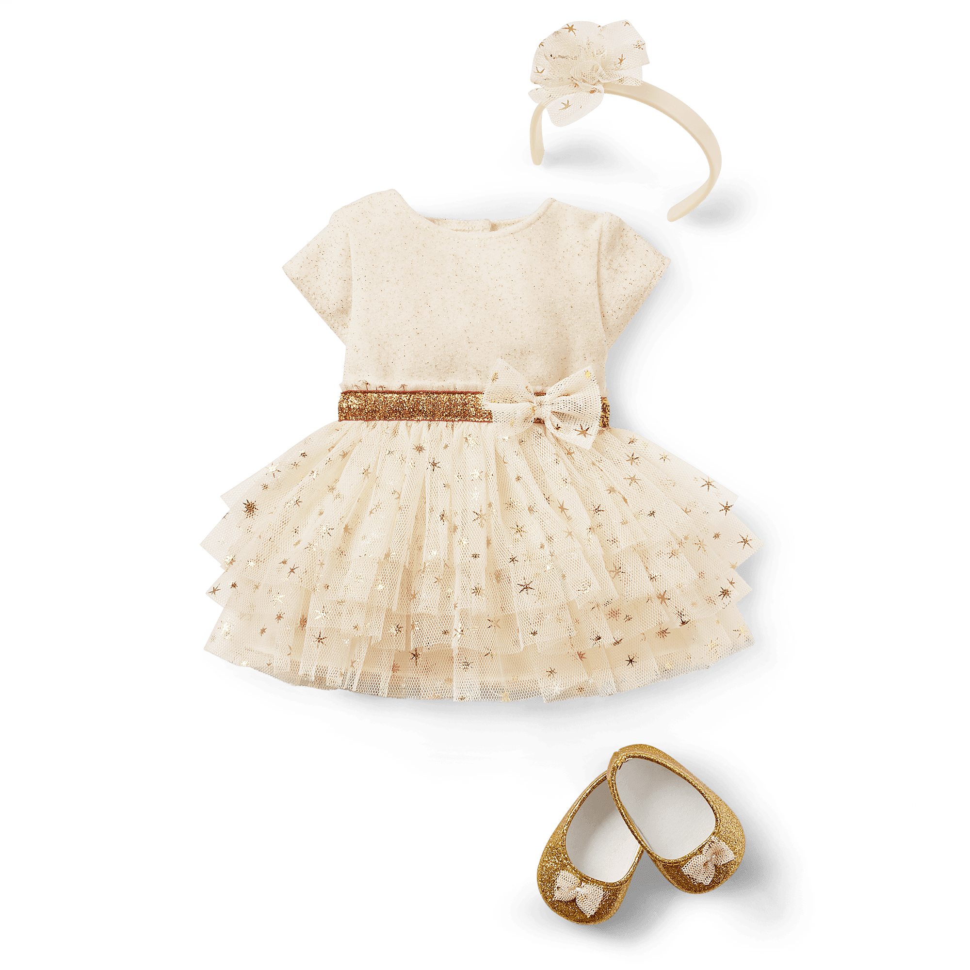 Golden Twinkle Dress for Little Girls & Bitty Baby Dolls