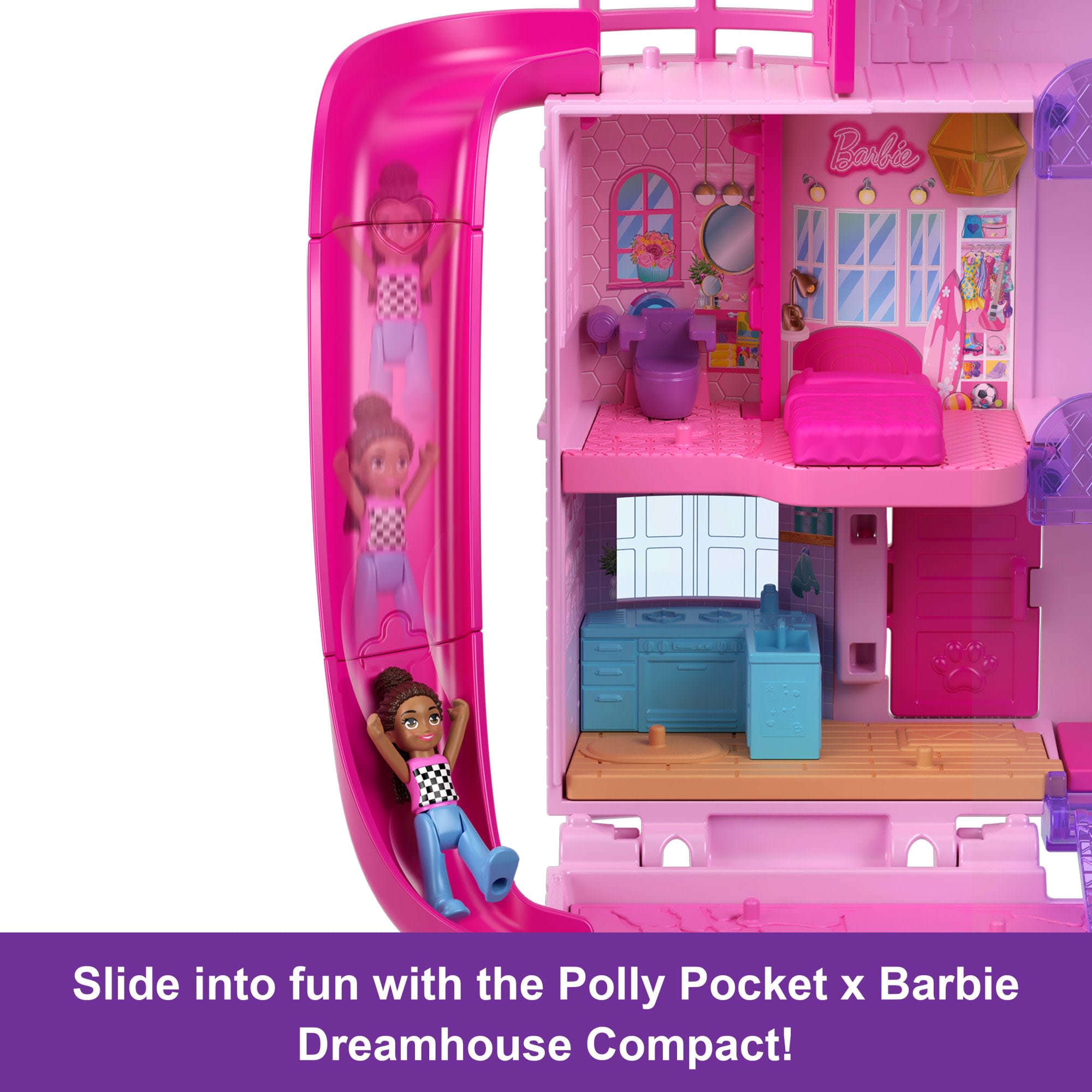 Polly Pocket Barbie Dreamhouse Compact Dollhouse Playset With 3 Micro Dolls 1 Pet 11 Accessories