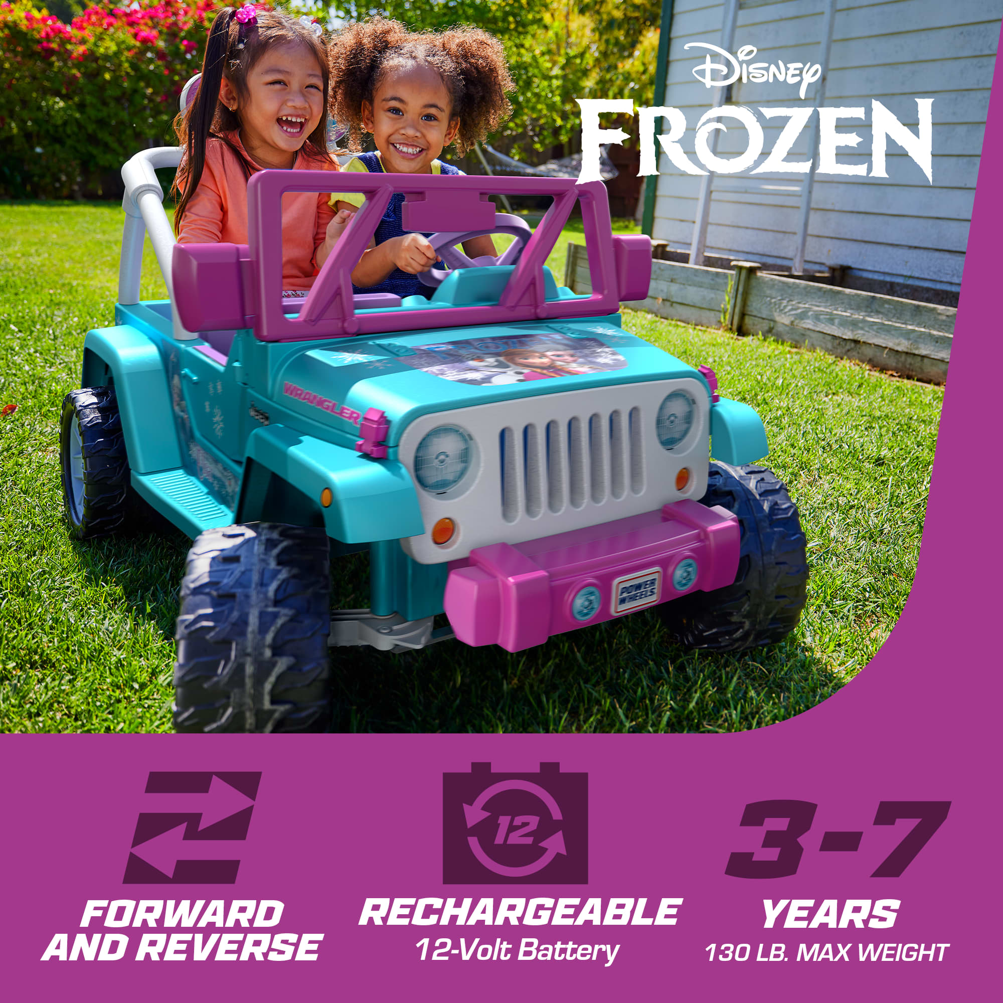 Power Wheels Disney Frozen Jeep Wrangler 12V Ride On Vehicle Mattel