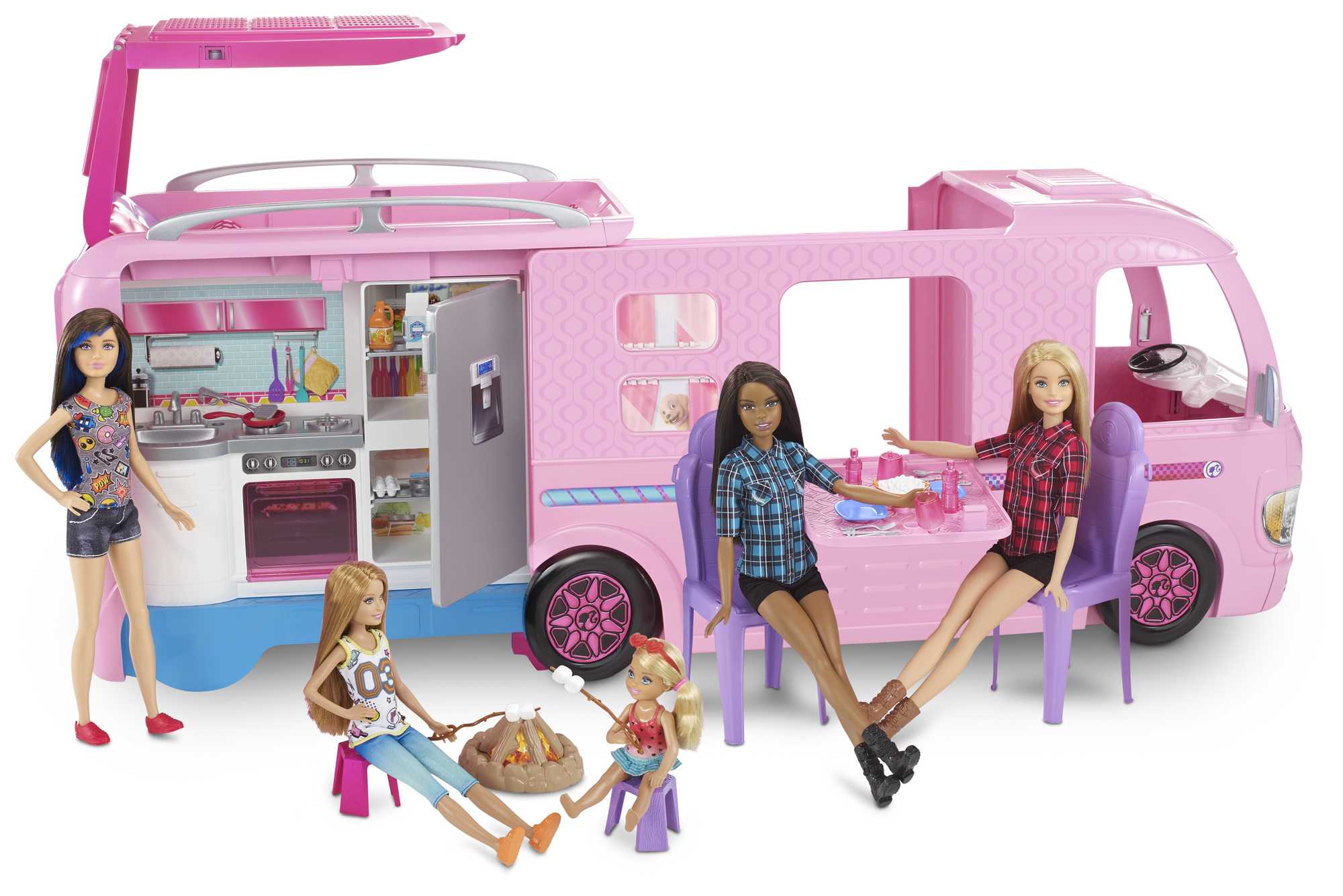 Barbie Camper Rv Mattel fashion Pop Up Pink Van 3 In 1 Dream Home Vehicle New Play Set