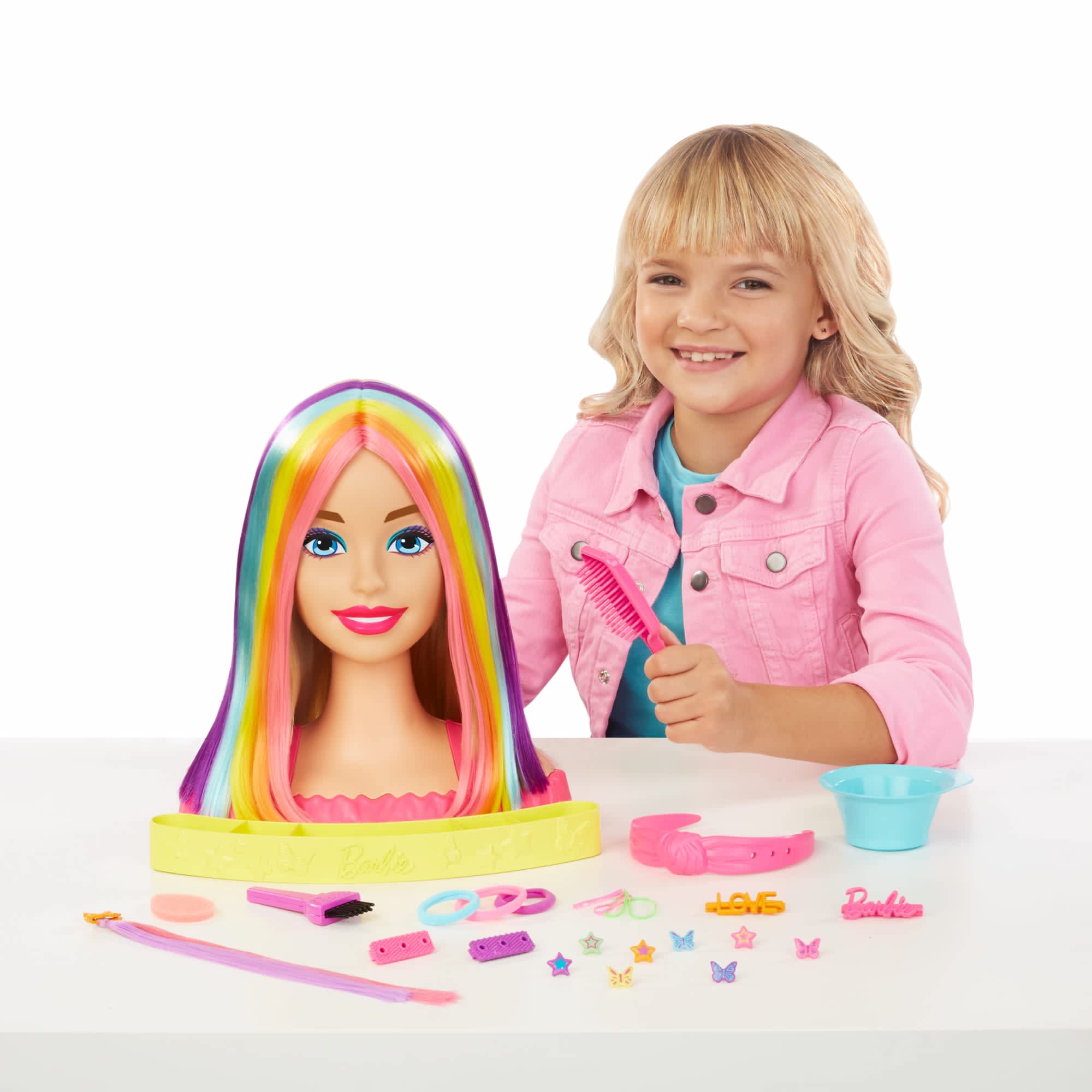 Barbie Deluxe Styling Head Barbie Totally Hair Blonde Rainbow Hair