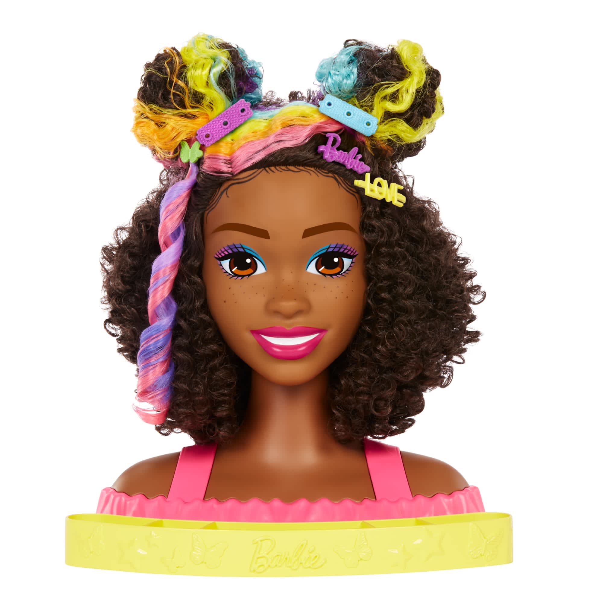 Barbie Deluxe Styling Head Barbie Totally Hair Curly Brown Rainbow Hair