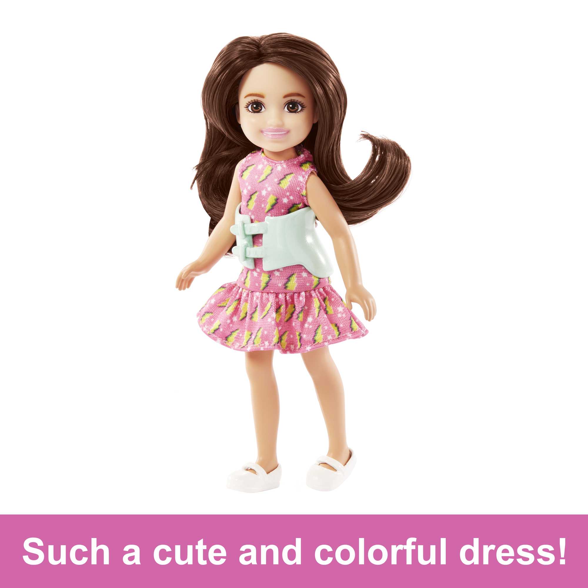 Explore Chelsea small dolls like this adorable doll wearing a pink dress and scoliosis brace for spine curvature. Shop Barbie dolls and gifts at Shop.Mattel