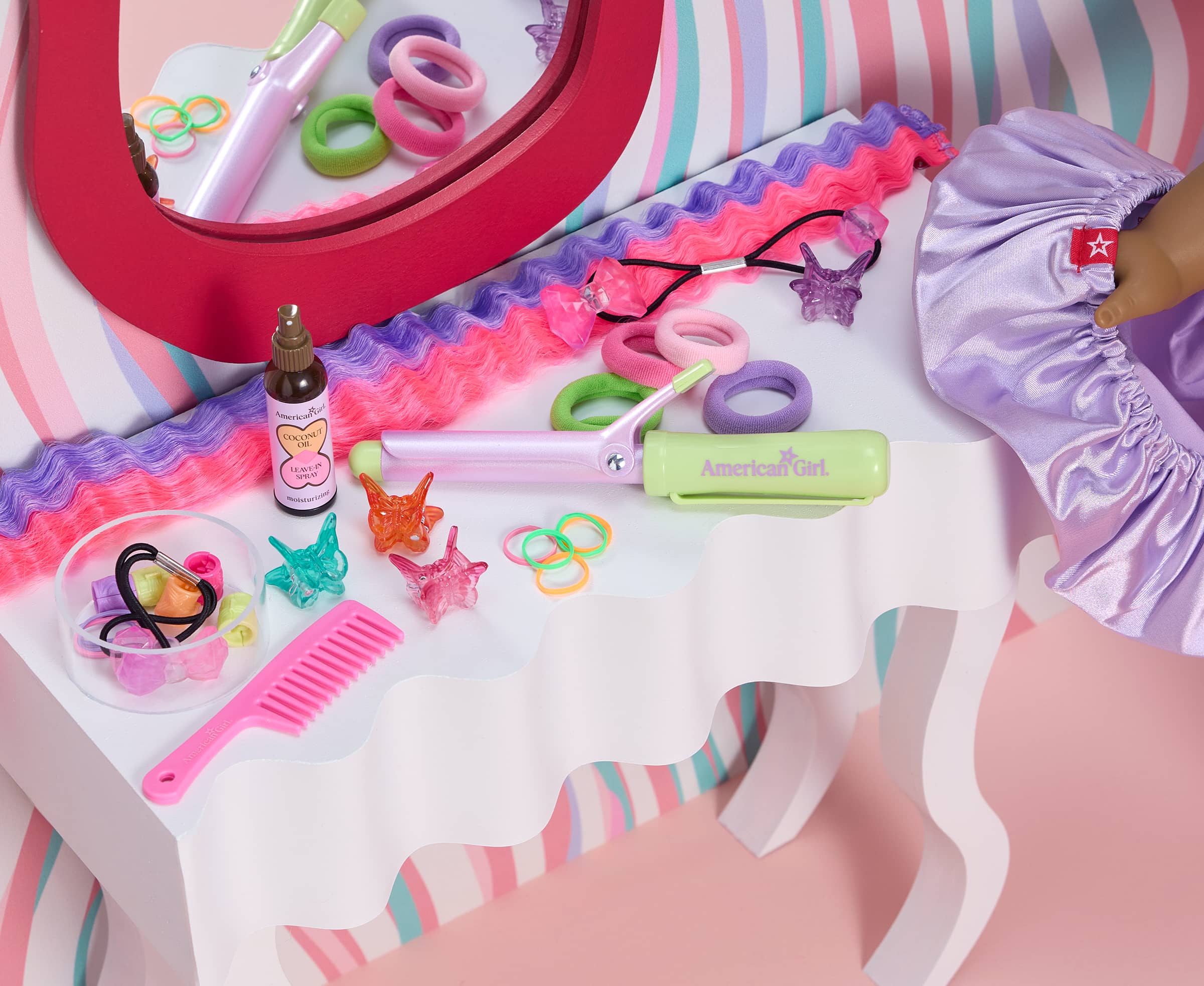 Long Hair Looks accessories on a vanity table