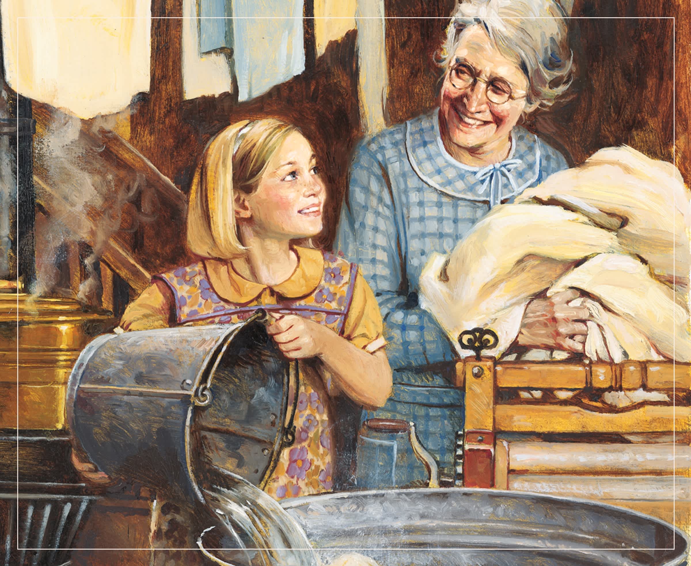 Kit Kittredge washing clothes
