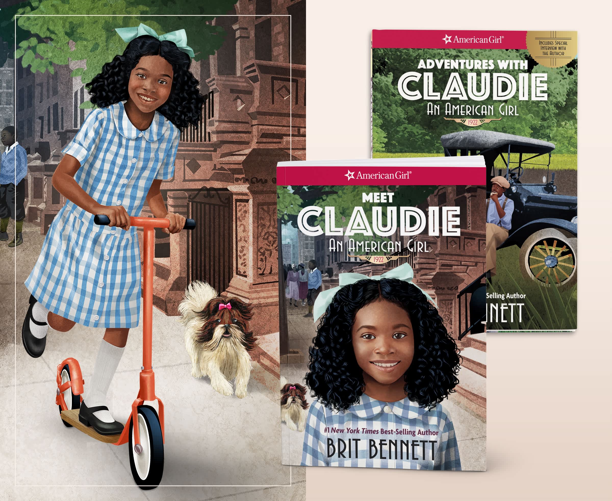 An illustration of Claudie Wells next to her two accompanying books