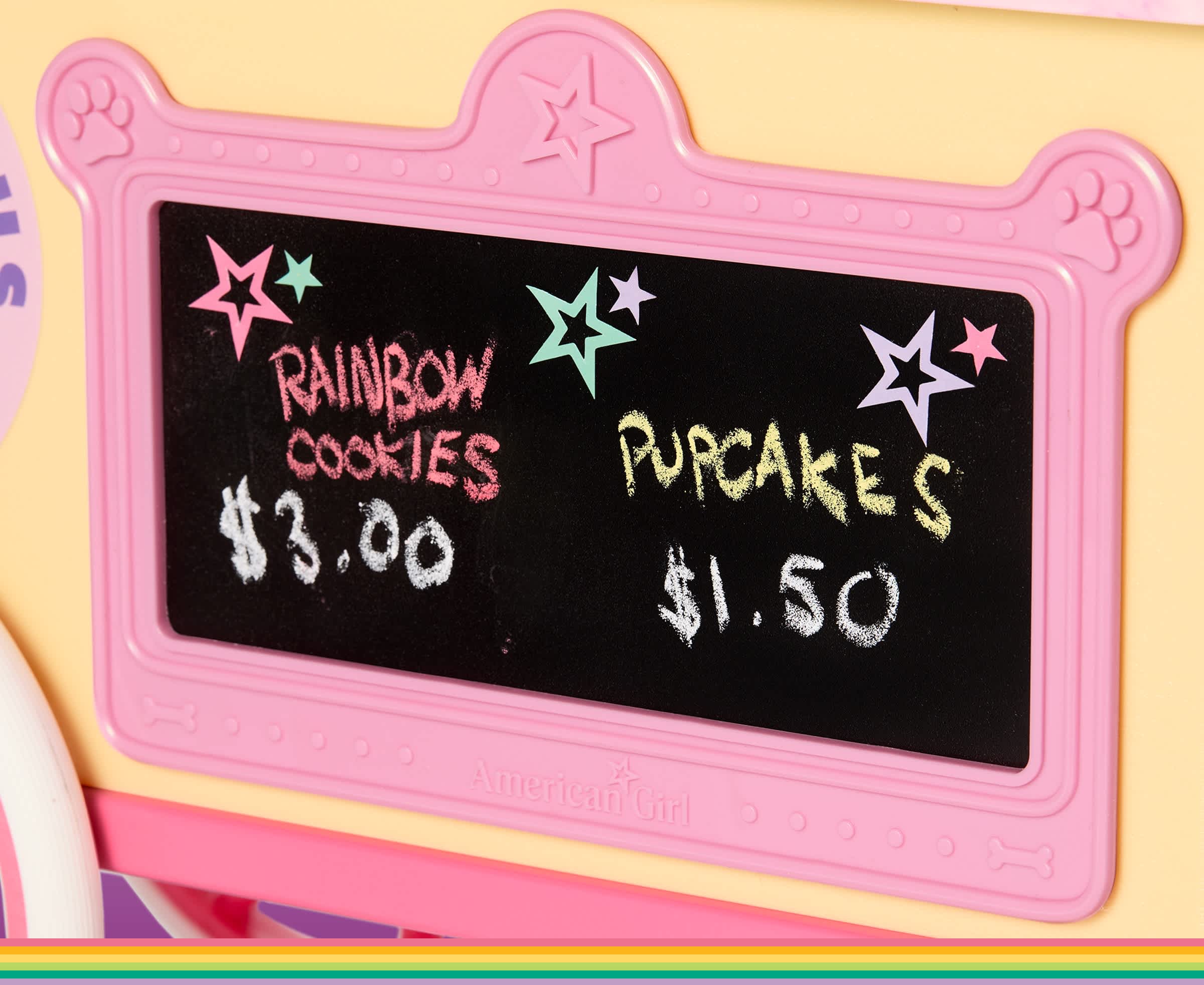 Close up view of treat cart blackboard