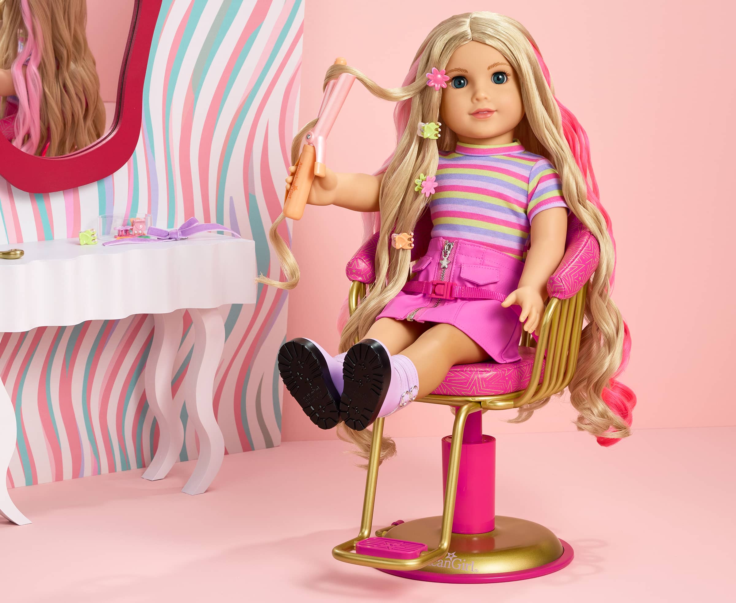 Long Hair Looks accessories on a vanity table