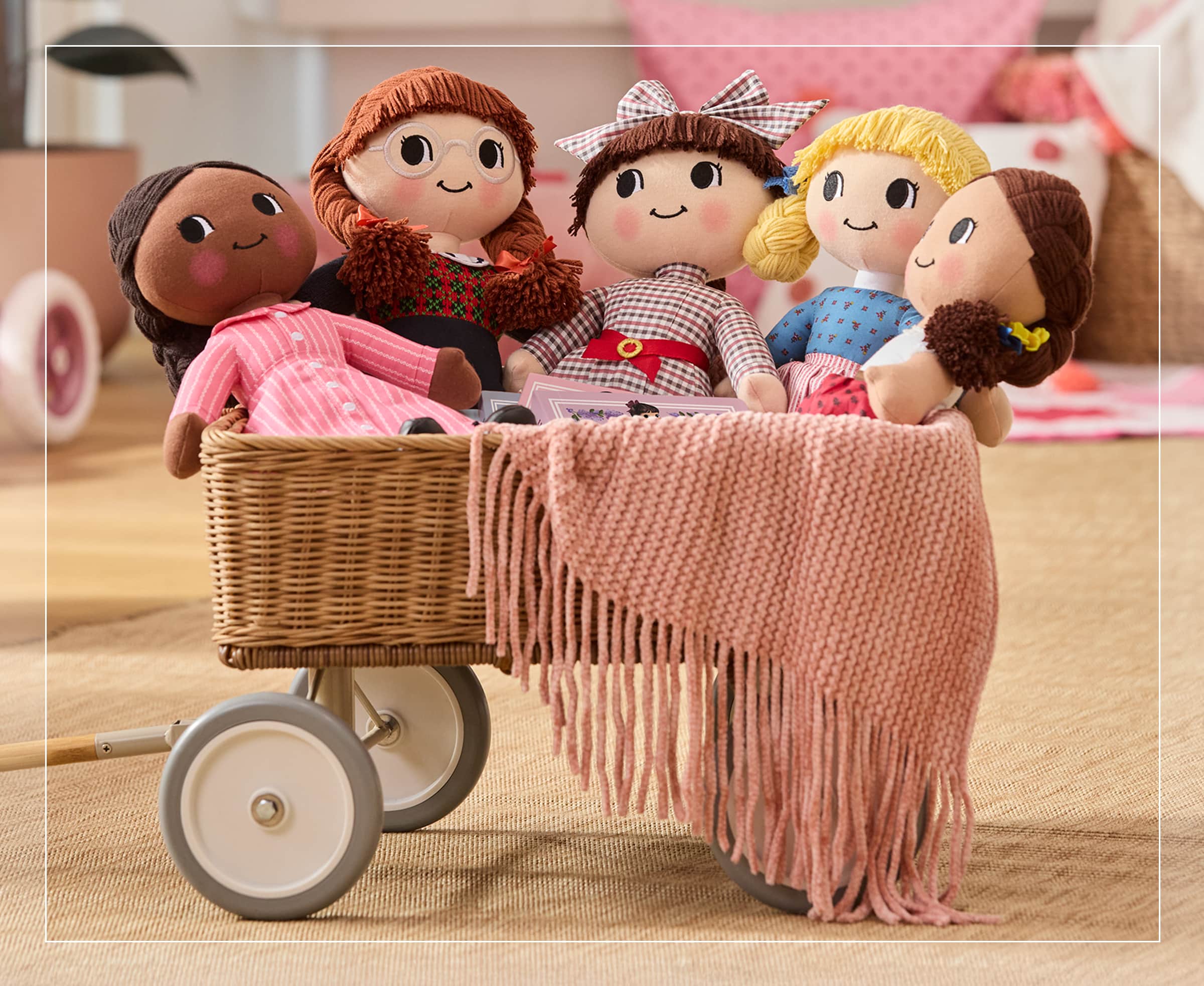 Addy, Samantha, Kirsten, Molly, and Josefina plush dolls