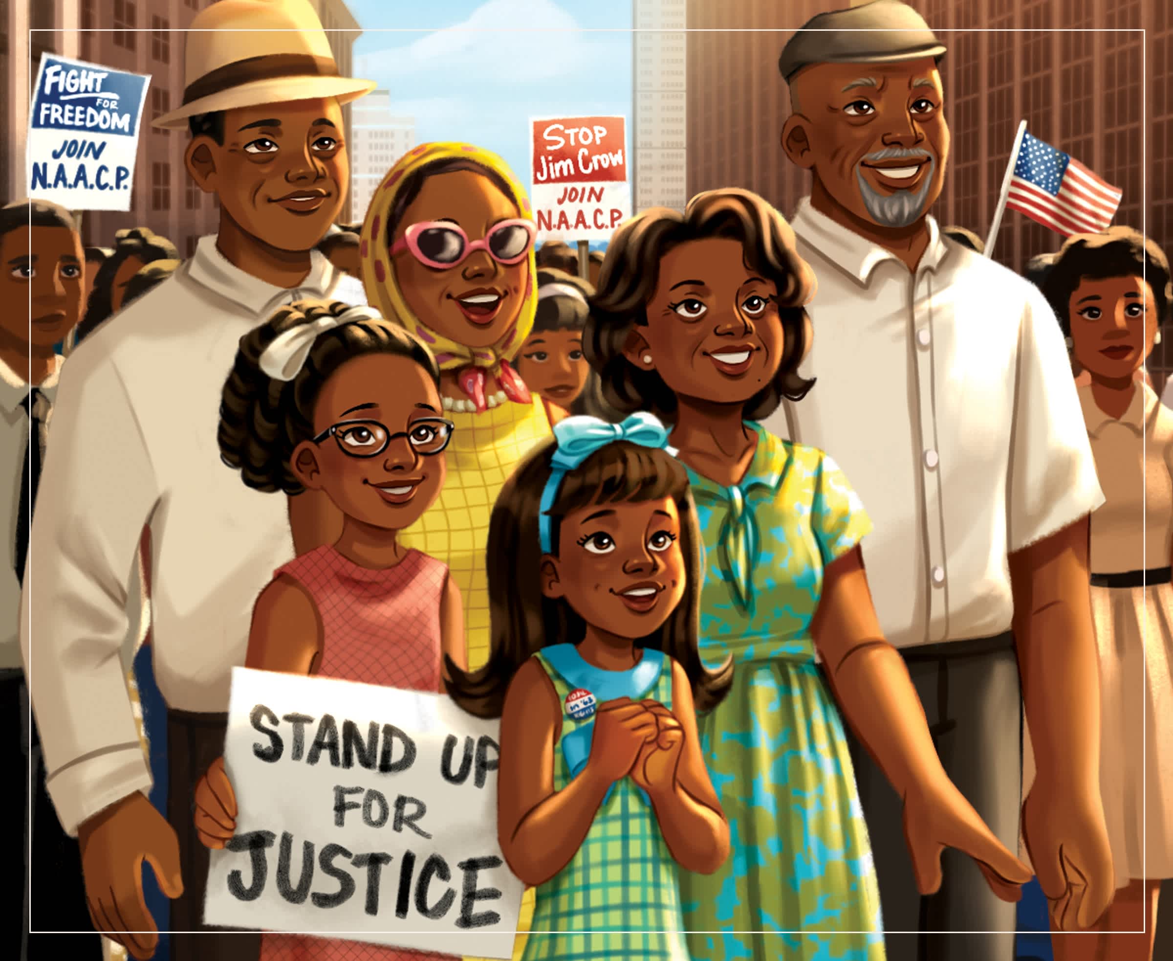 Melody Ellison marching with her family