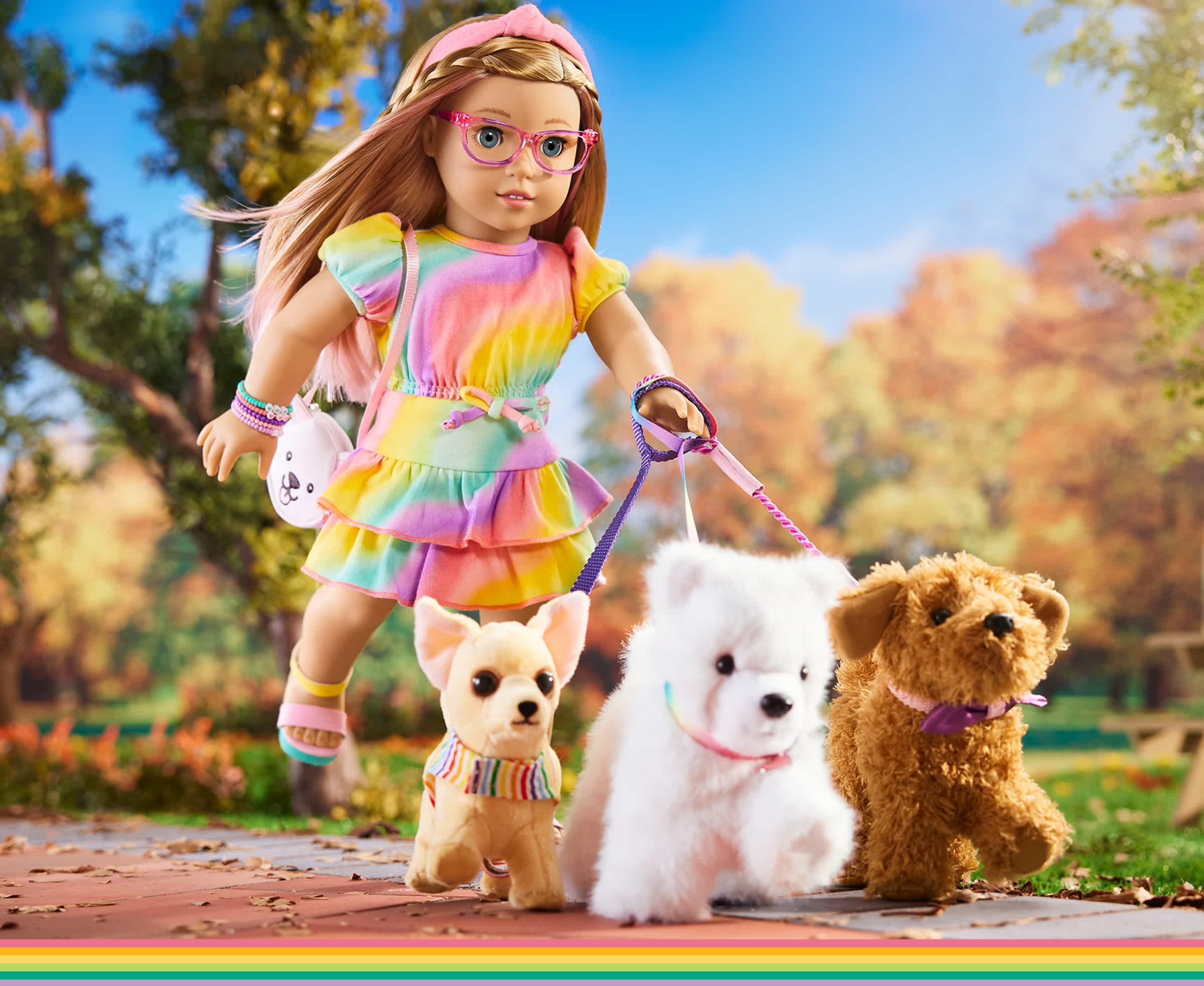 Summer McKinny doll walking three dogs
