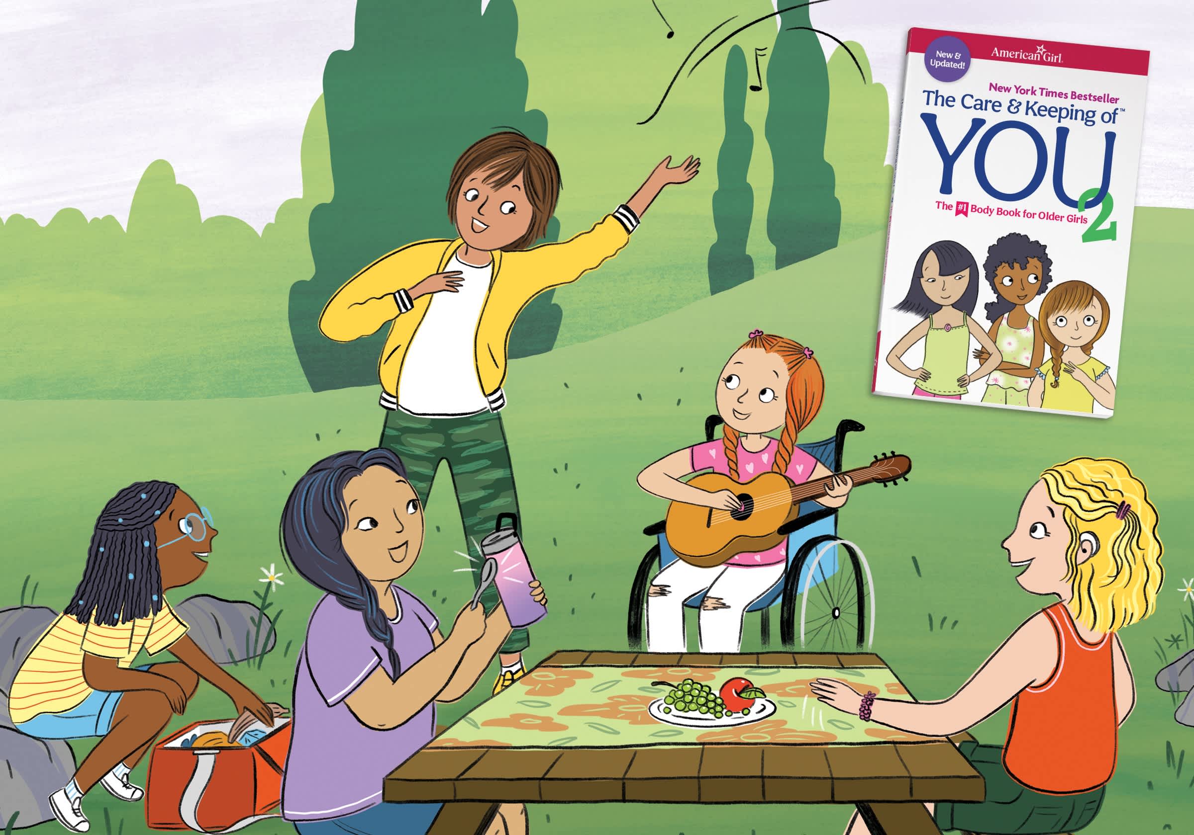 Illustration of girls having a picnic