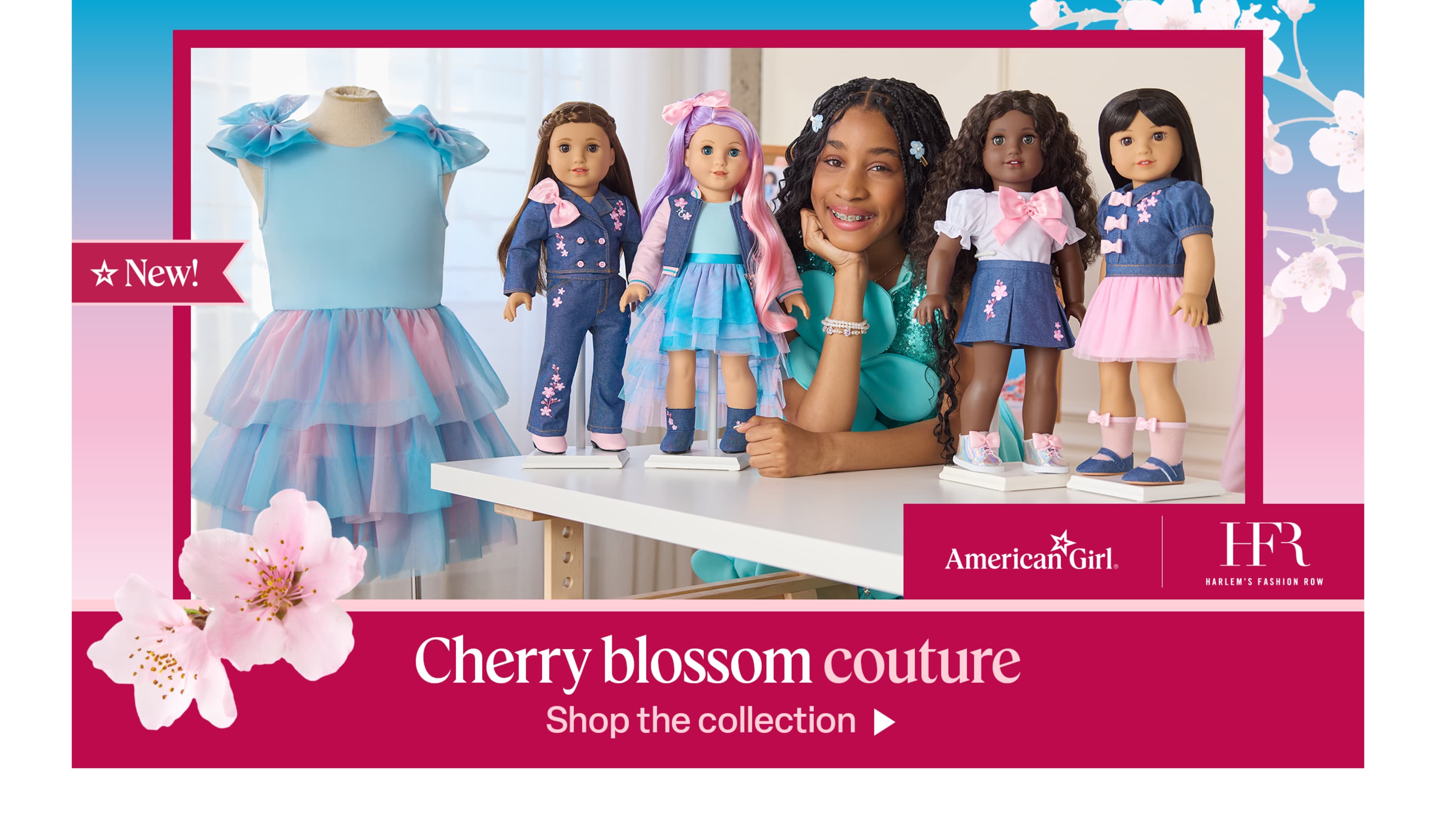 Shop the new American Girl® x Harlem's Fashion Row® Cherry Blossom Couture collection for girls and dolls.