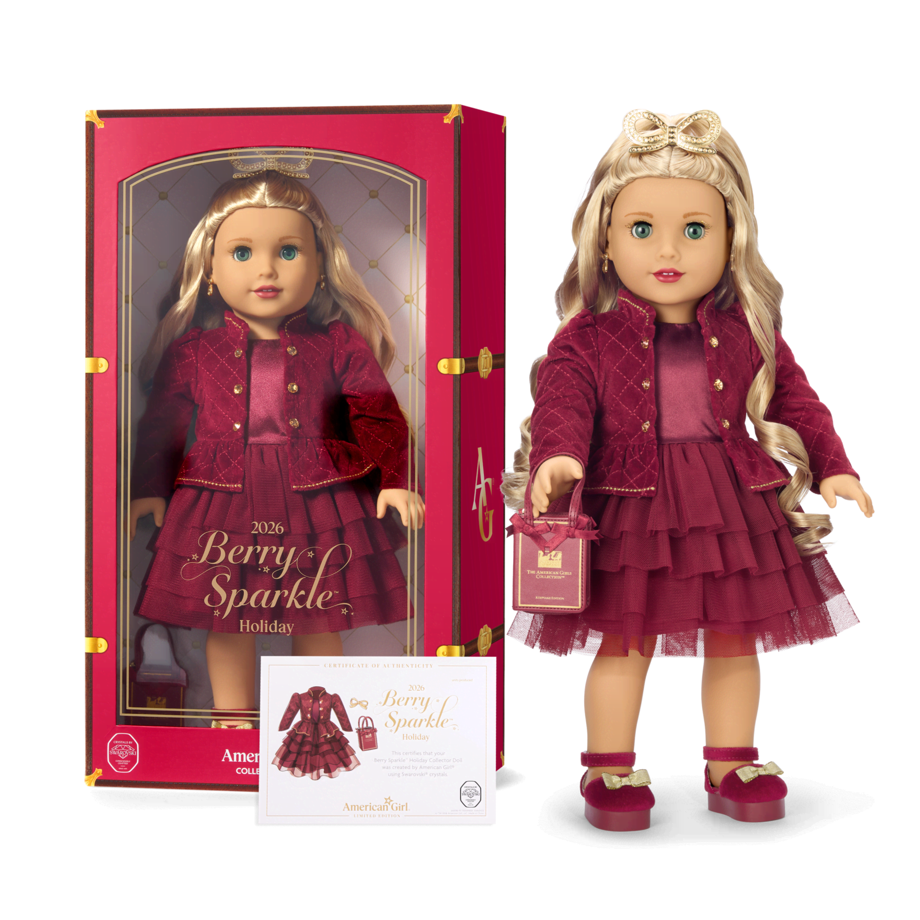 american girl red christmas dress Holiday Outfits & Accessories for 18-in Dolls| It features