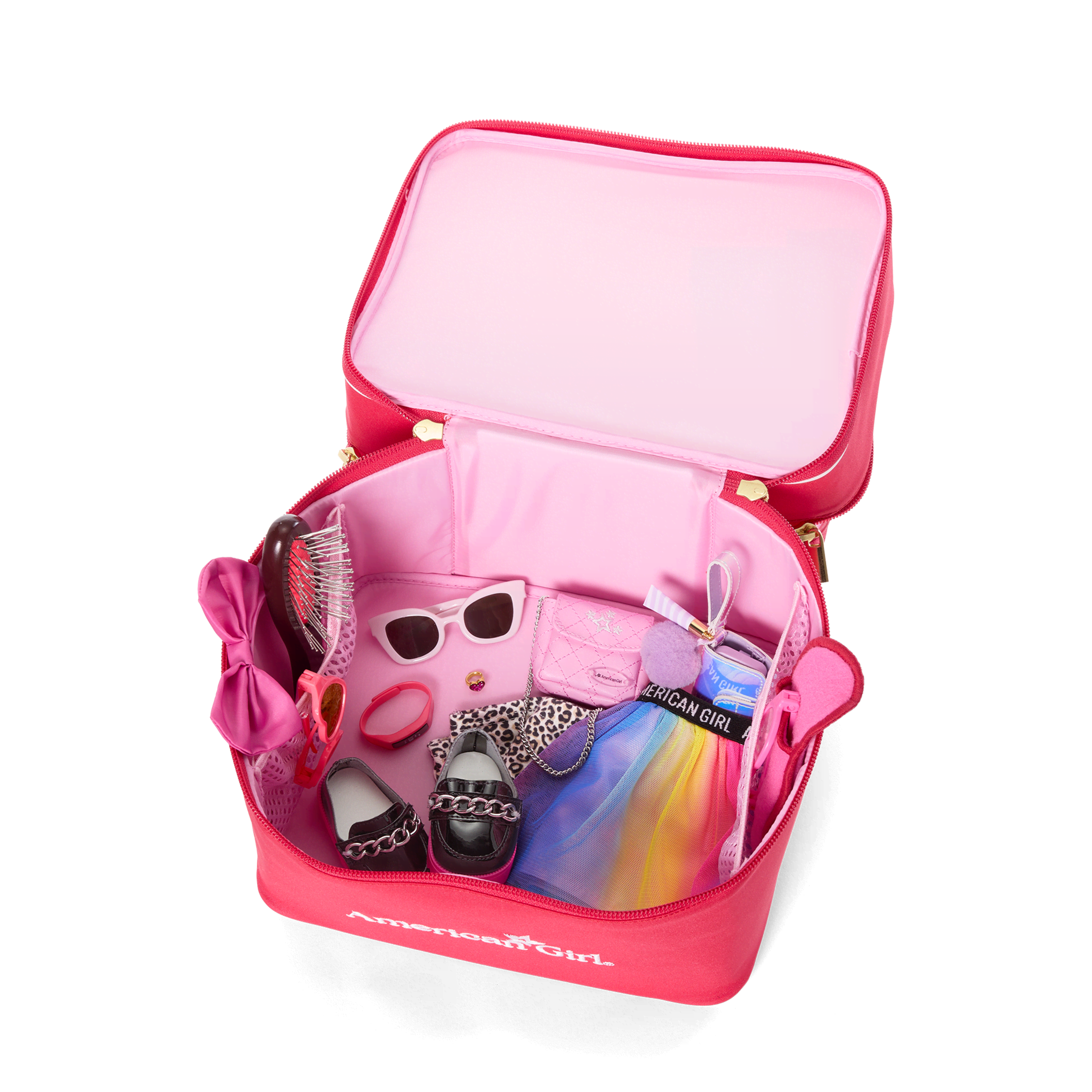 american girl doll travel backpack Sparkly Pink Your girl and her favorite AG Sisters friends can go on bestie adventures together with this pink backpack Suitcase and Backpack for Dolls
