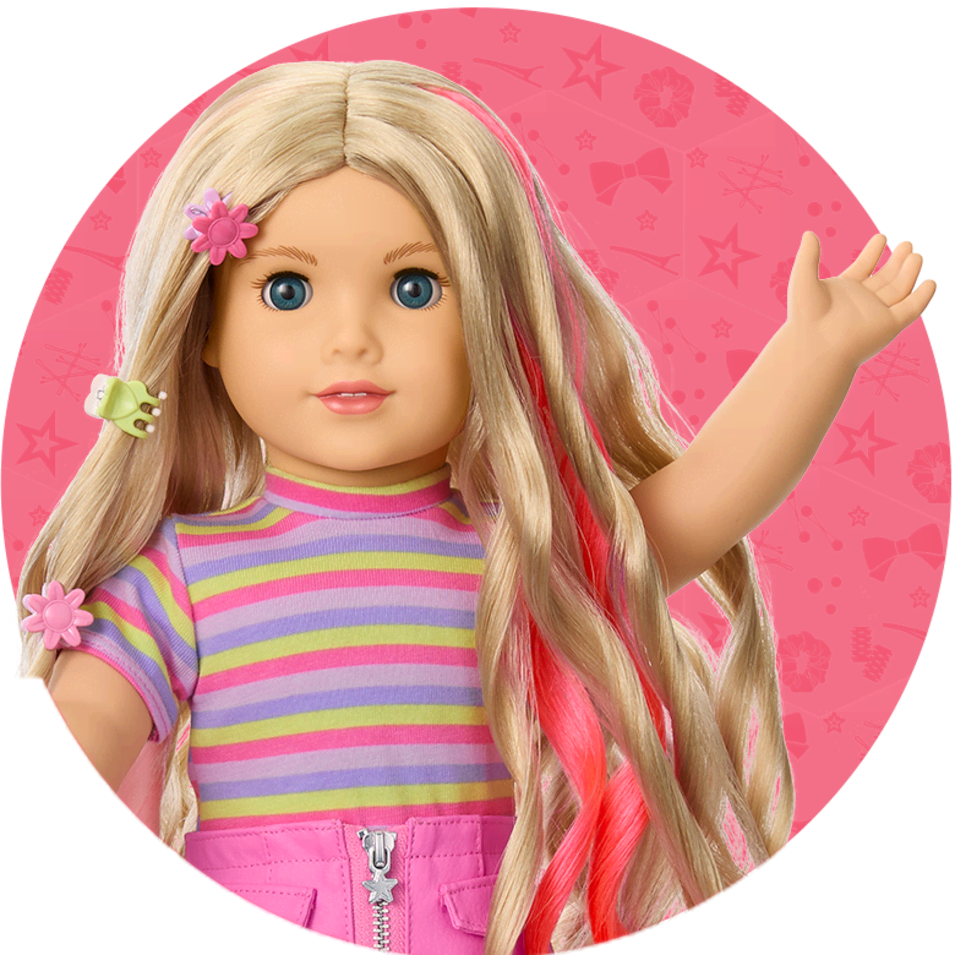 Long Hair Looks doll wearing a waves and clips in her hair