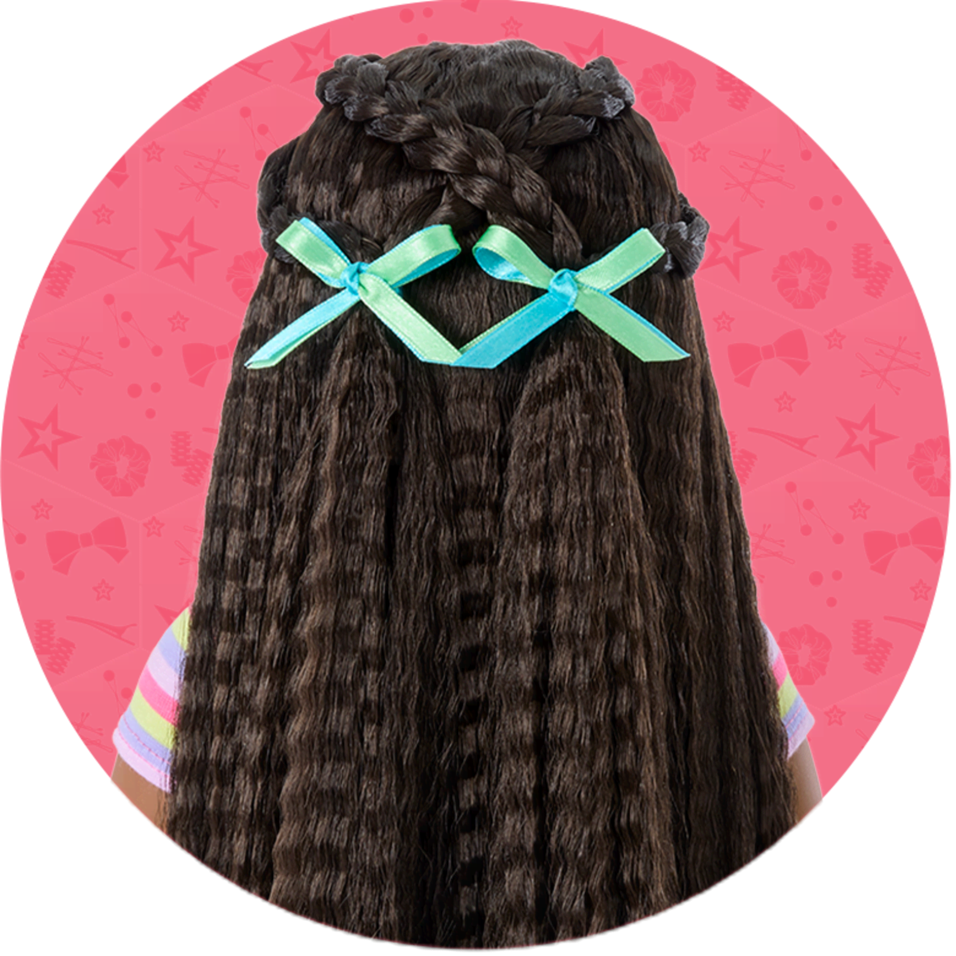 Long Hair Looks doll wearing braids and two bows