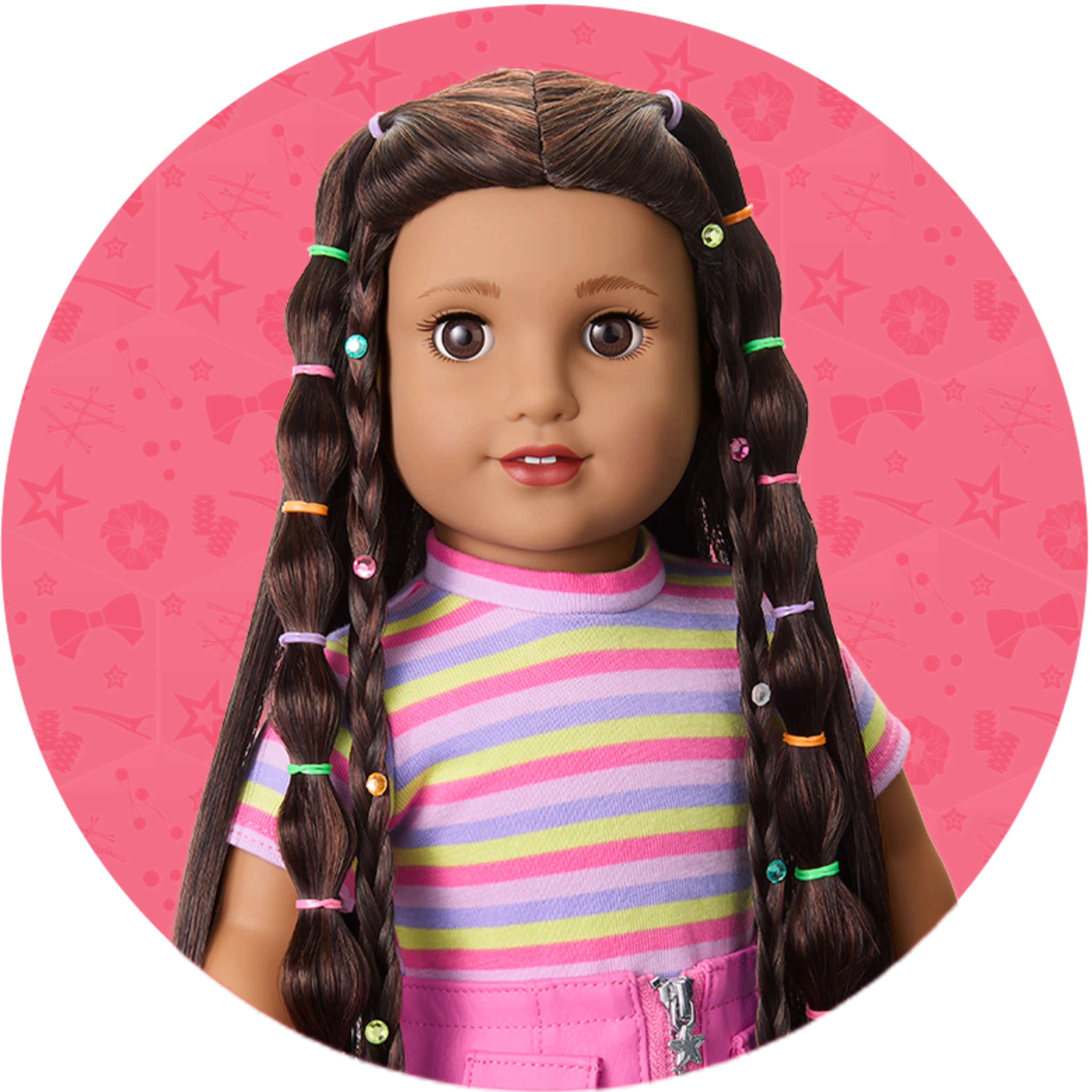 Long Hair Looks doll wearing a pigtails and hair gems