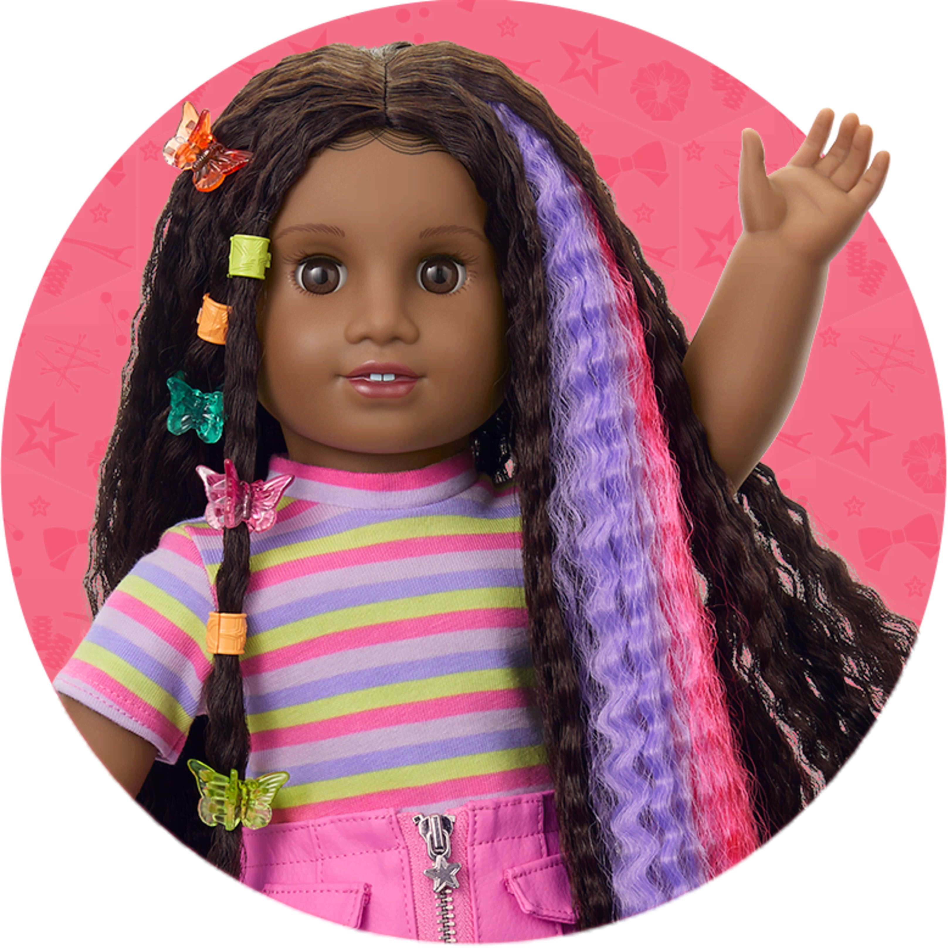 Long Hair Looks doll wearing clip in colored extensions
