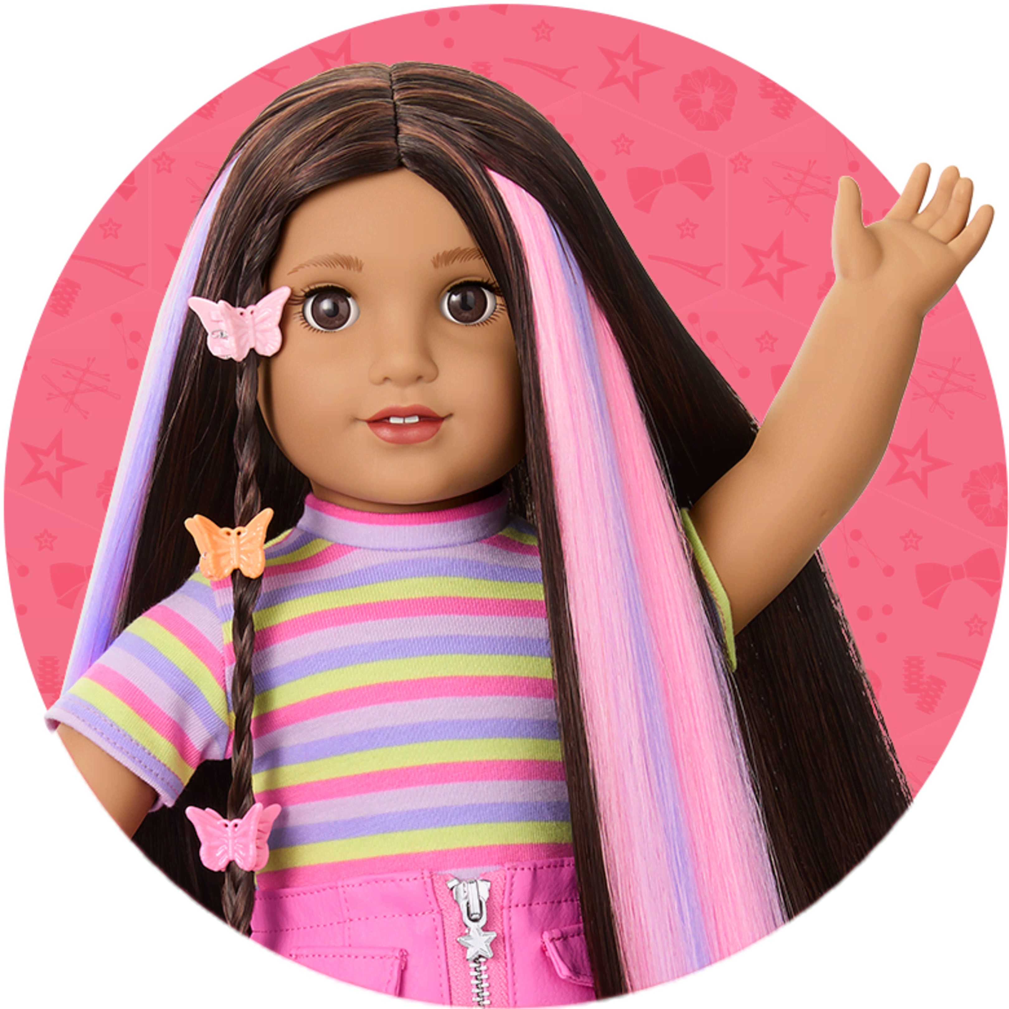 Long Hair Looks doll wearing clip in colored extensions