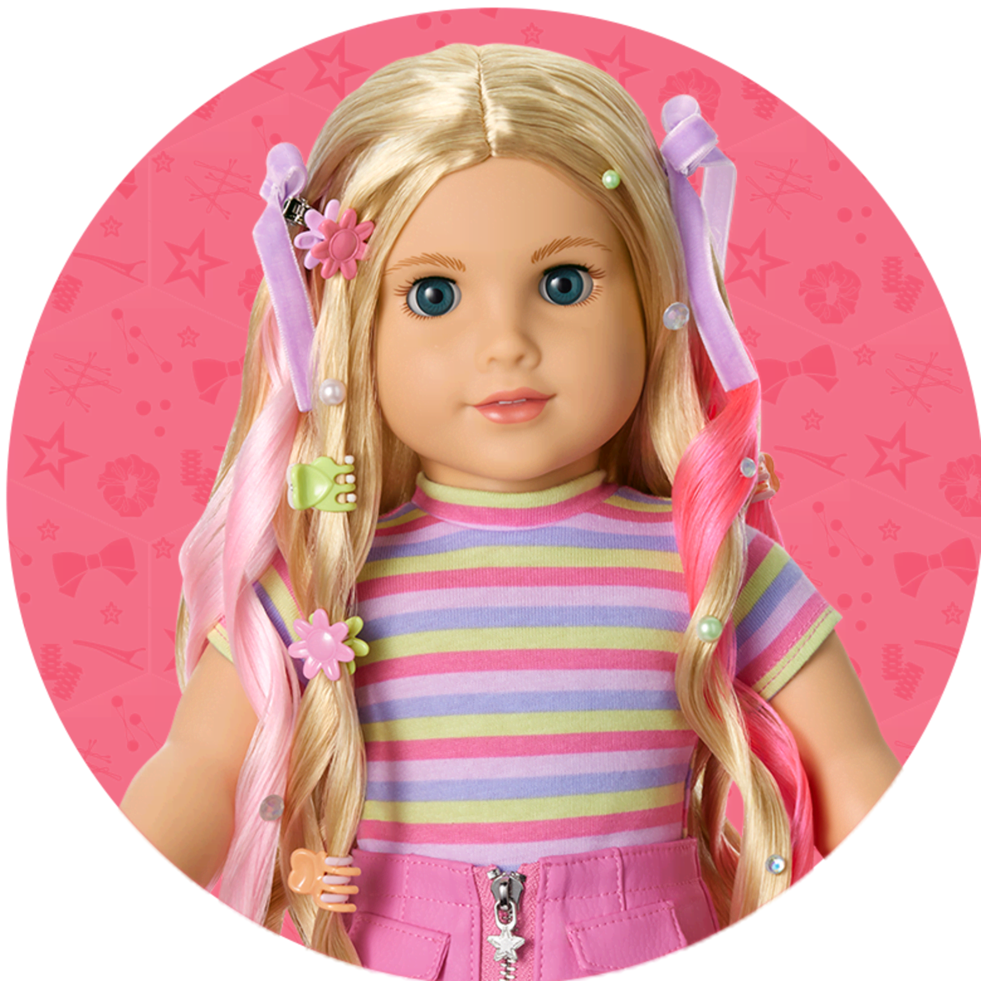 Long Hair Looks doll wearing a clip in bows in her hair