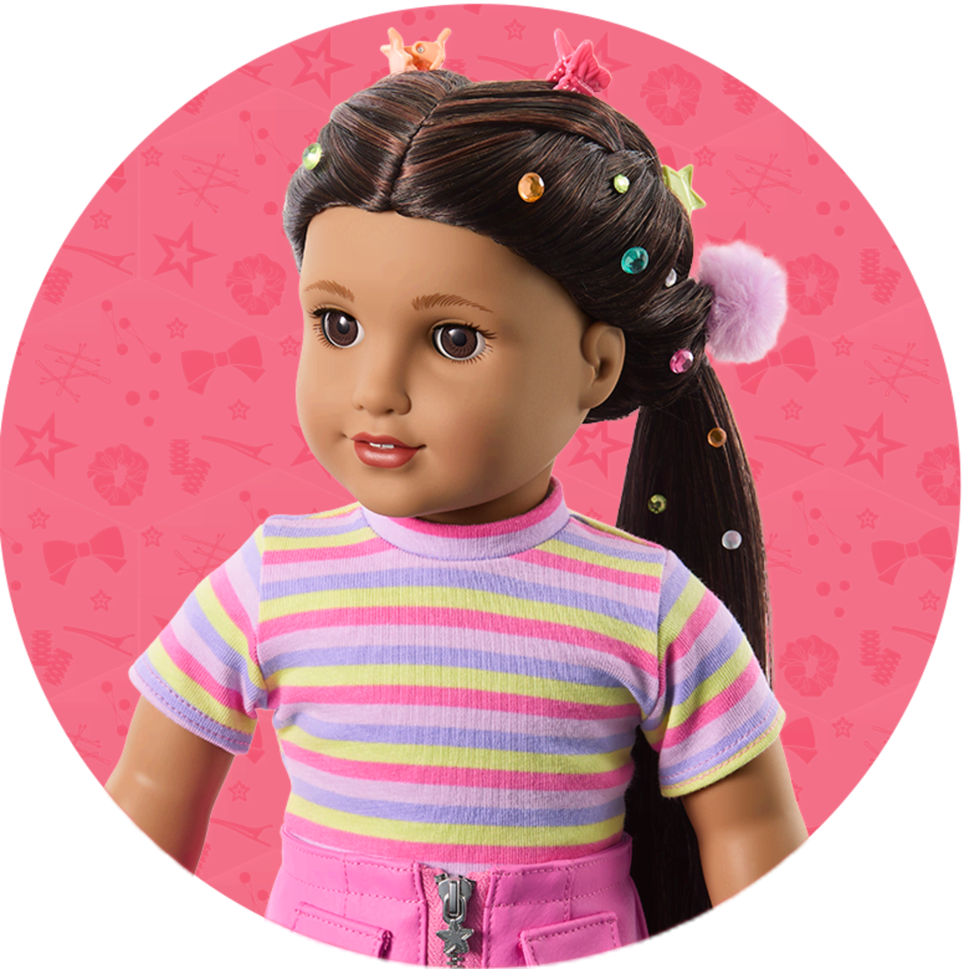 Long Hair Looks doll wearing a ponytail