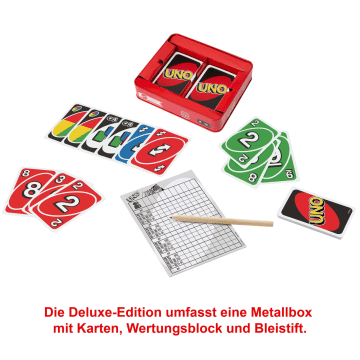 Mattel Games UNO Deluxe Metallbox, Kartenspiel, Gesellschaftsspiel, Kinderspiel