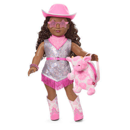 Glam Pink Cowgirl Outfit & Pink Spotted Cow Backpack & Accessory Set  Bundle