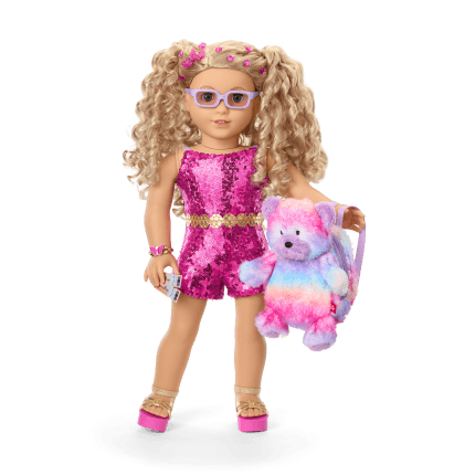 Glam Sparkly Concert Outfit & Colorful Teddy Bear Backpack & Accessory Set Bundle