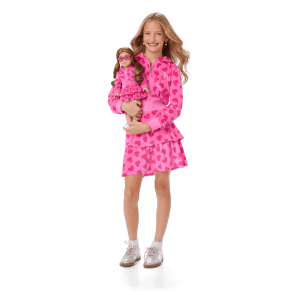 Pink Hearts Hoodie Dress for Girls & 18-inch Dolls
