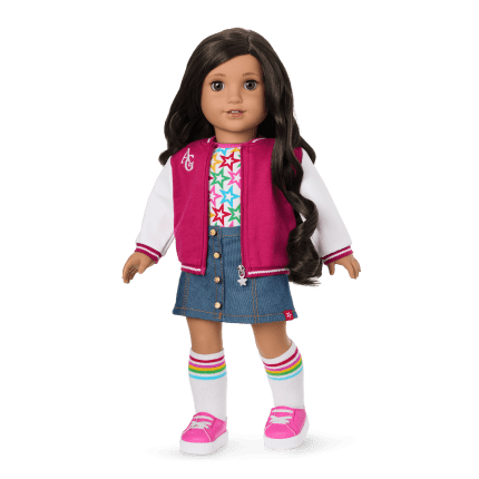 Truly Me™ 18-inch Doll #108 with curly black-brown hair