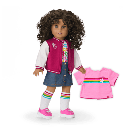 Truly Me™ 18-inch Doll #132 with curly dark-brown hair
