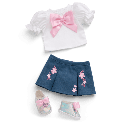 American Girl® x Harlem’s Fashion Row Cherry Blossom Couture Bow Shirt & Jean Skirt for 18-inch Dolls