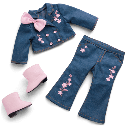 American Girl® x Harlem’s Fashion Row Cherry Blossom Couture Embroidered Jean Set for 18-inch Dolls