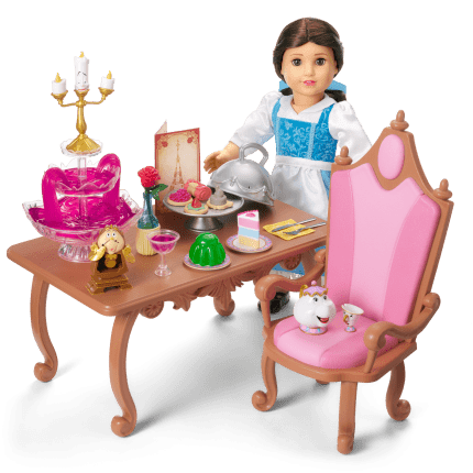 Disney Princess Belle Enchanted Castle Dining Set, Blue Dress & Friends Bundle for 18-inch Dolls